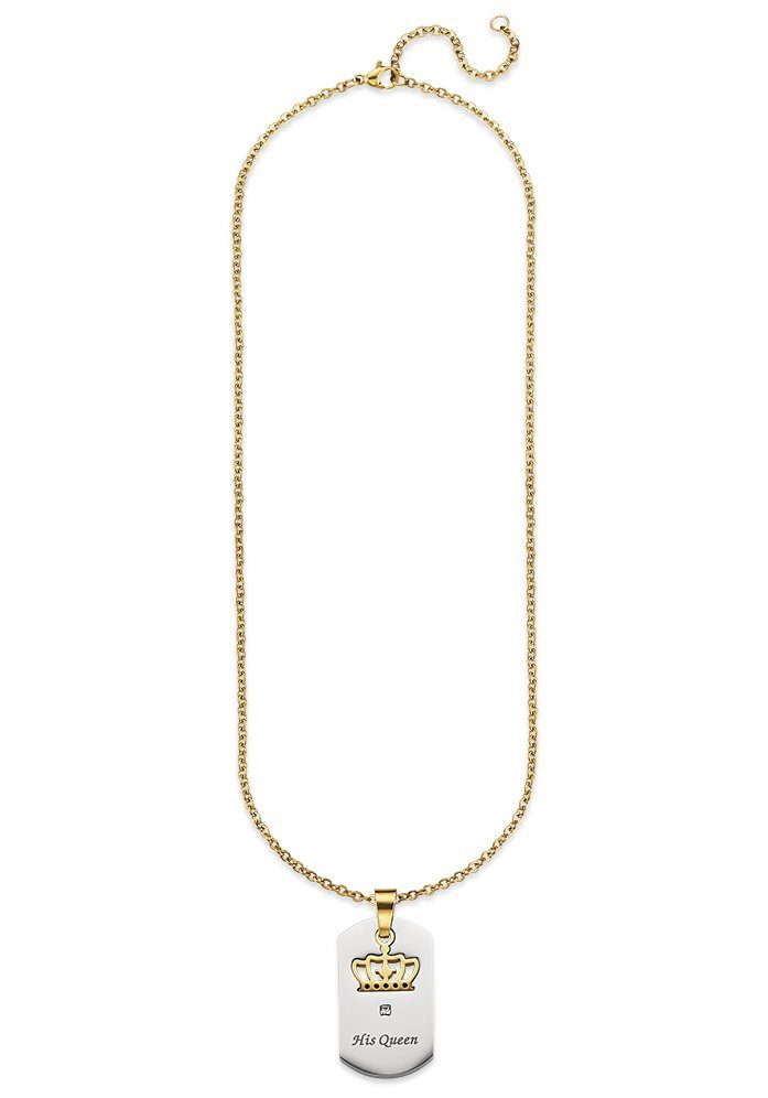 Bruno Banani Ketting met hanger Sieraad cadeau halsketting ankerketting, kroon vaste gravure "Zijn Koningin"