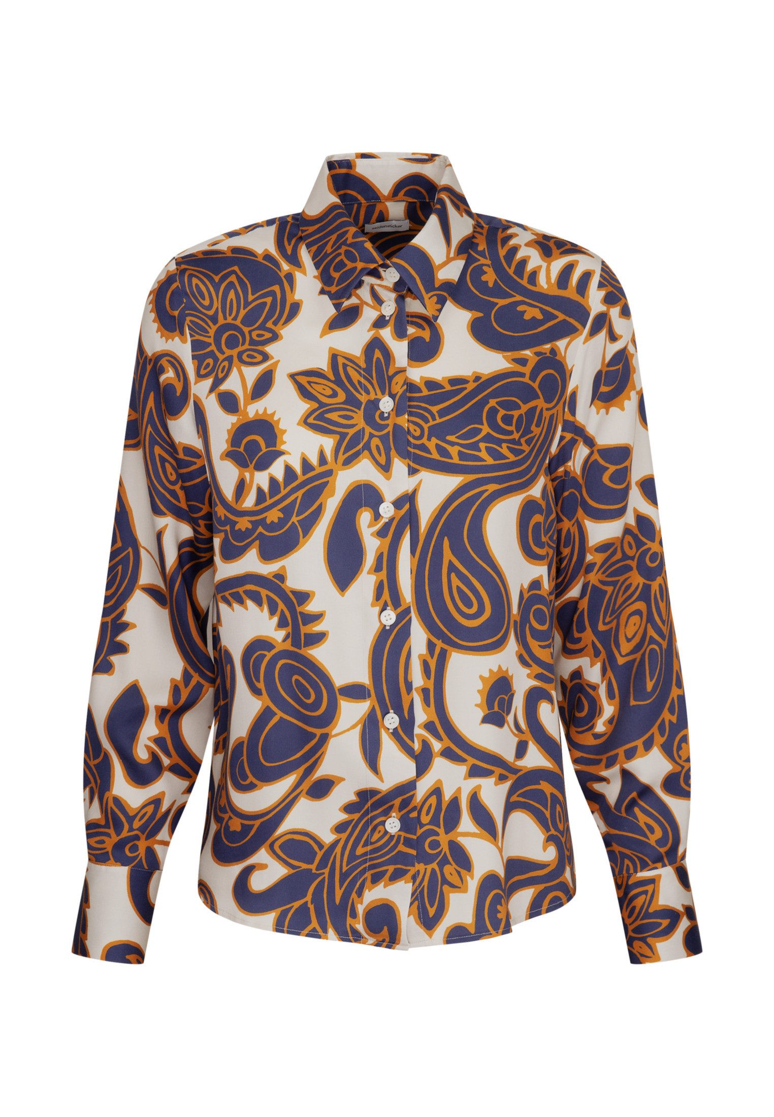 seidensticker Overhemdblouse Zwarte roos Lange mouwen kraag paisley