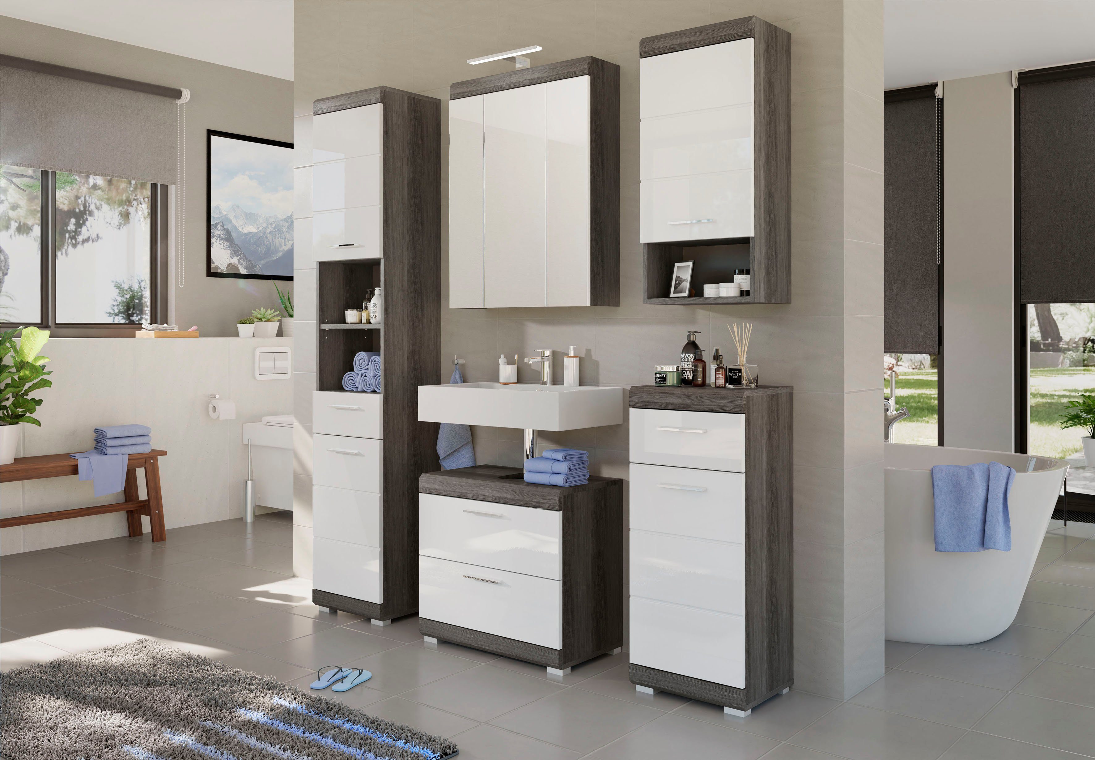INOSIGN Wastafelonderkast Siena, breedte 60 cm, 2 deuren, 2 vakken, met sifonaansluiting, MDF-front in verschillende kleuren verkrijgbaar, badkamermeubels, badkamerkast, commode, badkamer (1 stuk)