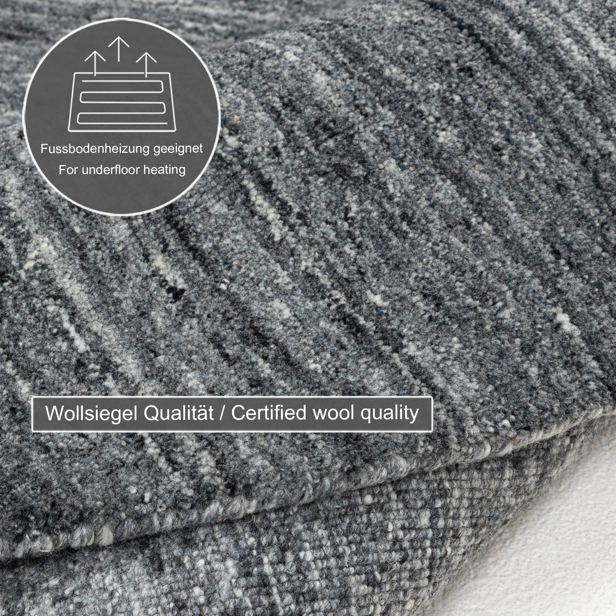 THEKO Wollen kleed Pure Uni Handgeweven vloerkleed, mêlee, zuivere wol