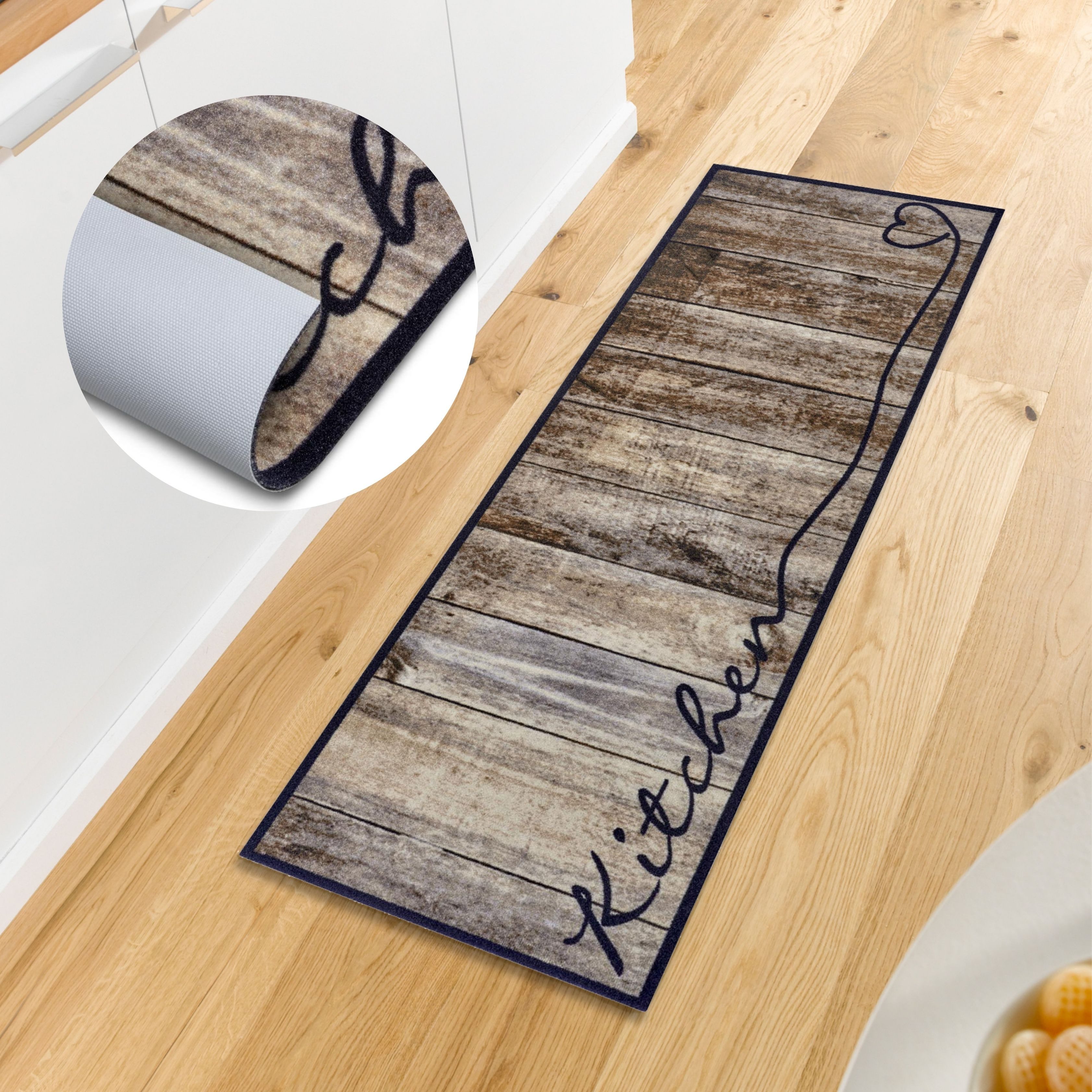 HANSE Home Keukenloper Kitchen hart Loper, antislip, keukenkleed, keuken, vloerkleed, gemakkelijk in onderhoud laagpolige vloerkleden bruin