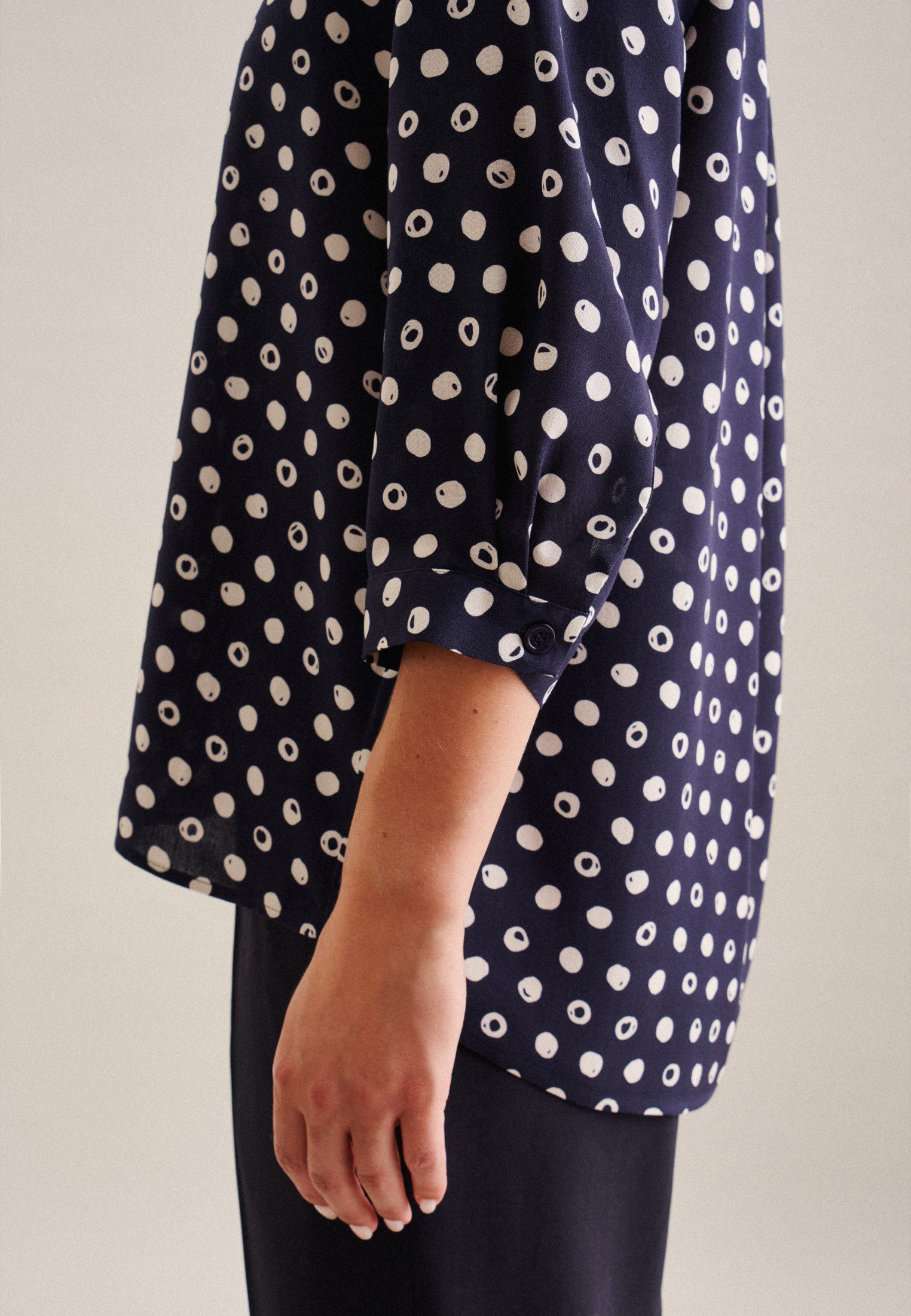 seidensticker Klassieke blouse Zwarte roos 3/4-mouwen kraag stippen