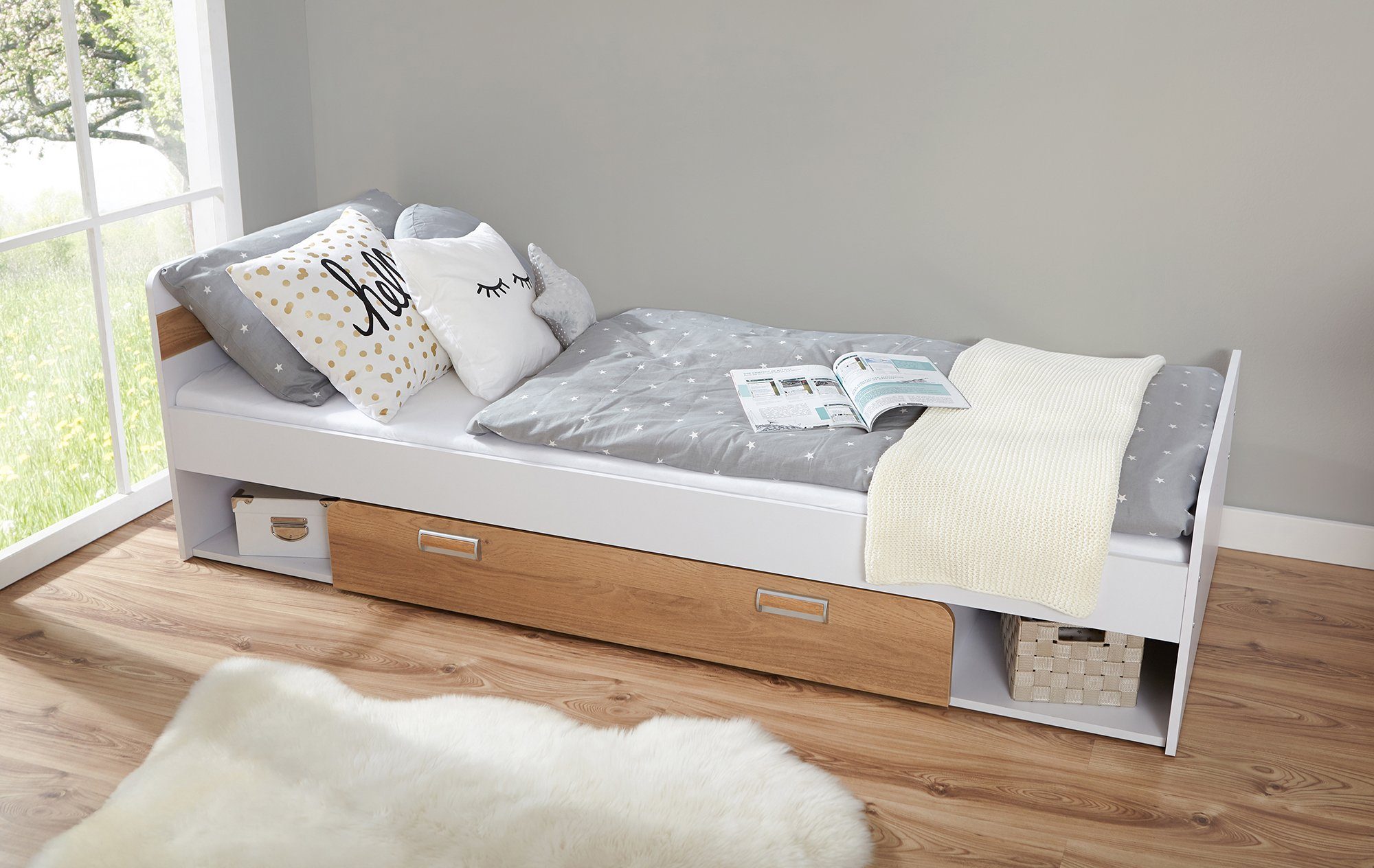 Ticaa Tienerkamerset Lori Bed + kast + bureau + staand rek + wandrek + nachtkastje (set, 6-delig)