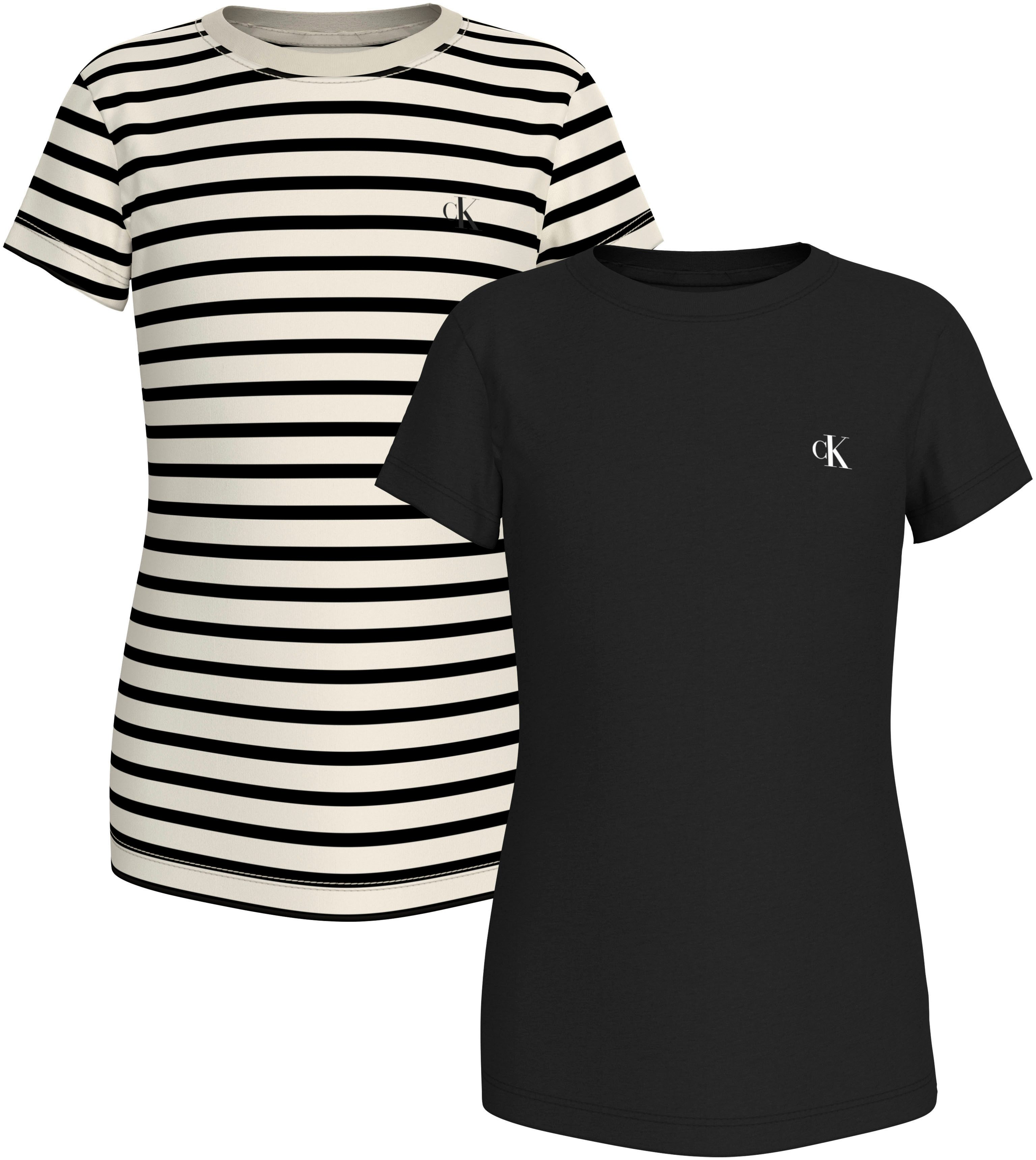 Calvin Klein Shirt met ronde hals 2 PACK STRIPE SLIM SS T-SHIRT voor kinderen tot 16 jaar met...