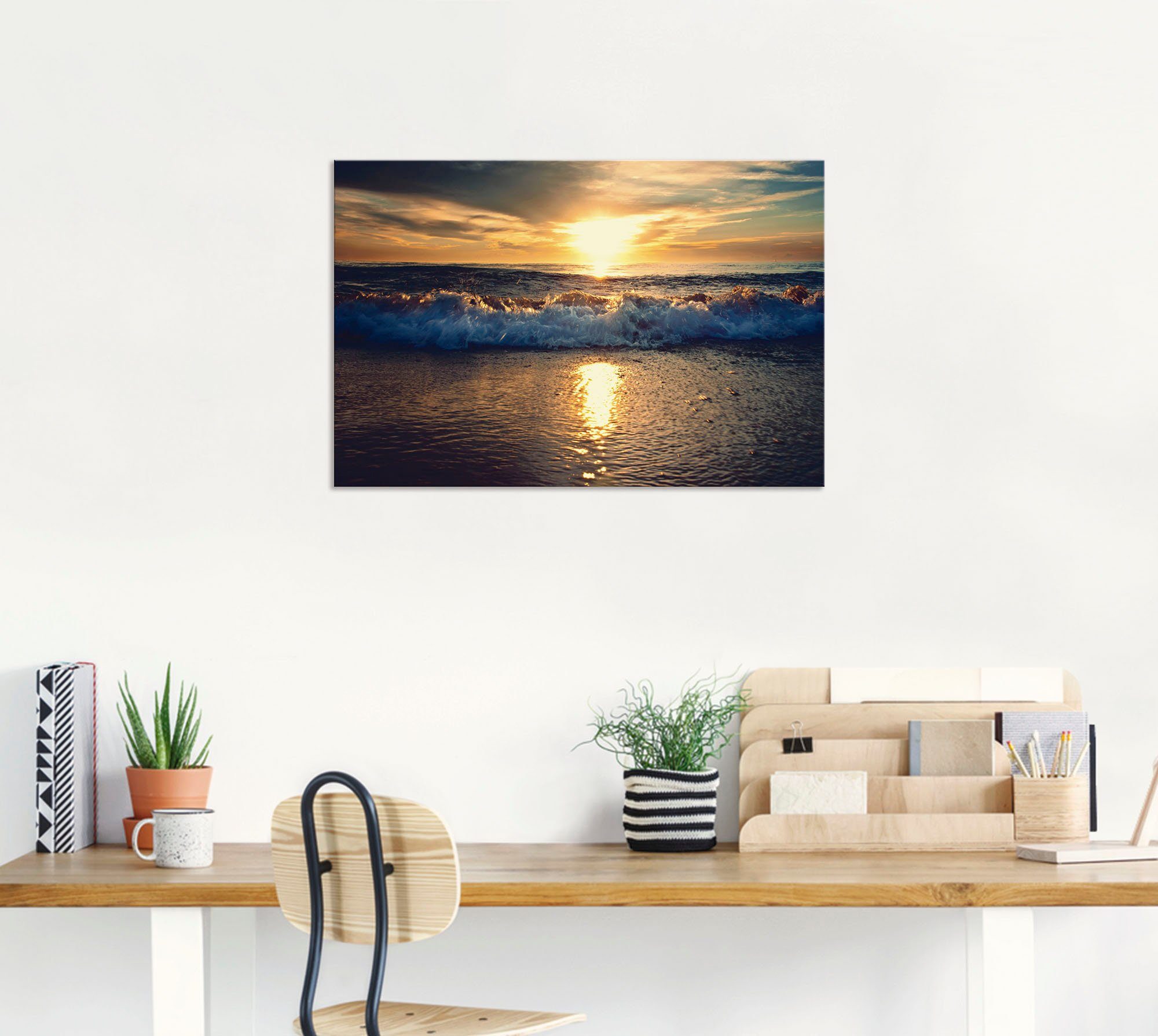 Artland Artprint Zonsondergang aan zee als artprint van aluminium, artprint voor buiten, artprint op linnen in verschillende maten