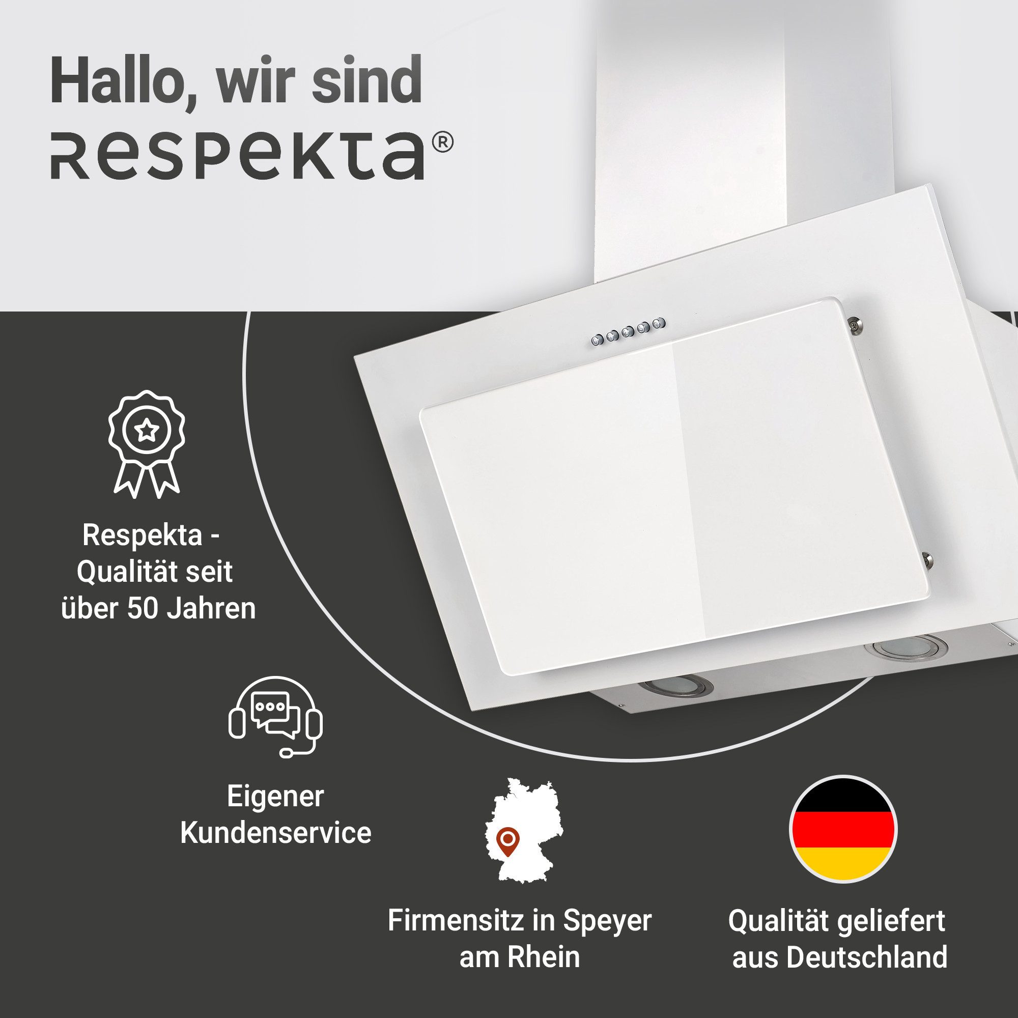 RESPEKTA Schuine wandkap CH 33060 60 cm, 3 vermogensniveaus, led-verlichting, geschikt voor afzuiging en recirculatie