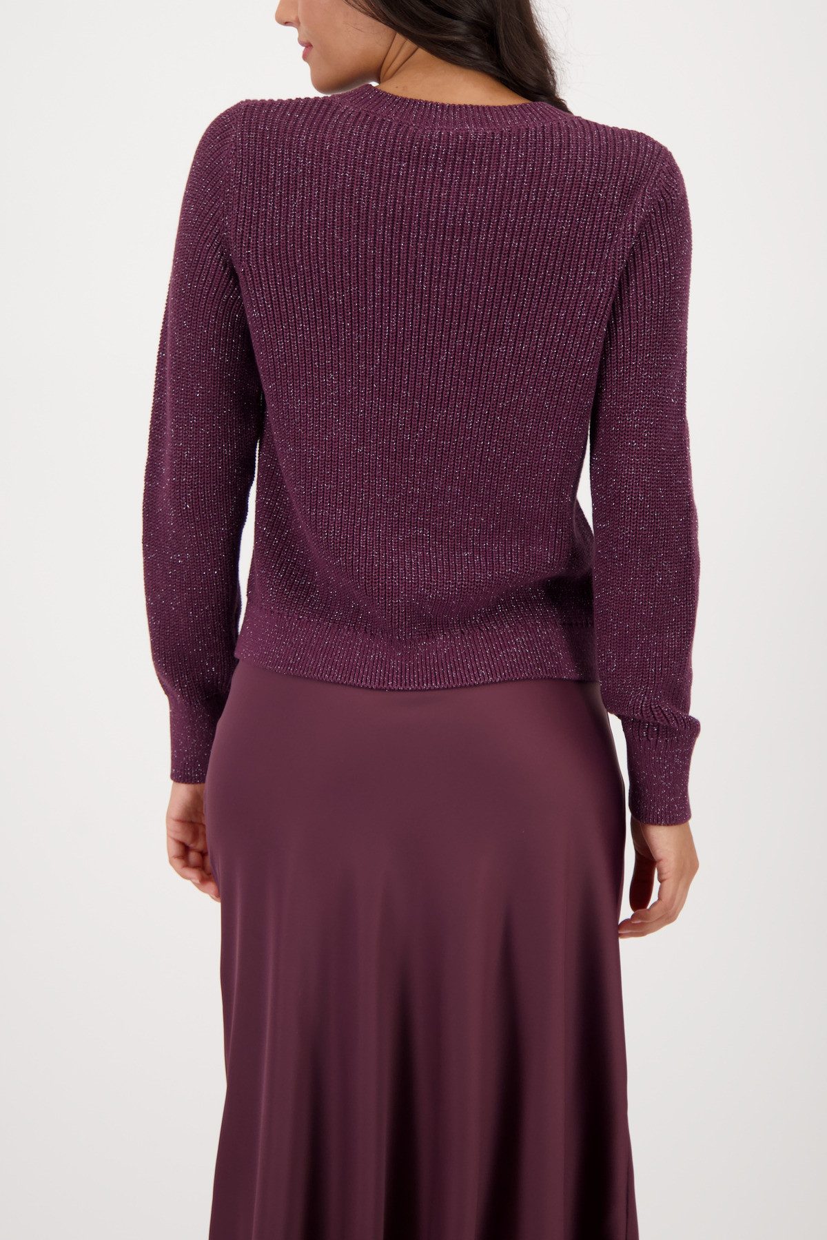 Monari Gebreide Trui Basic Lurex Met een ronde hals