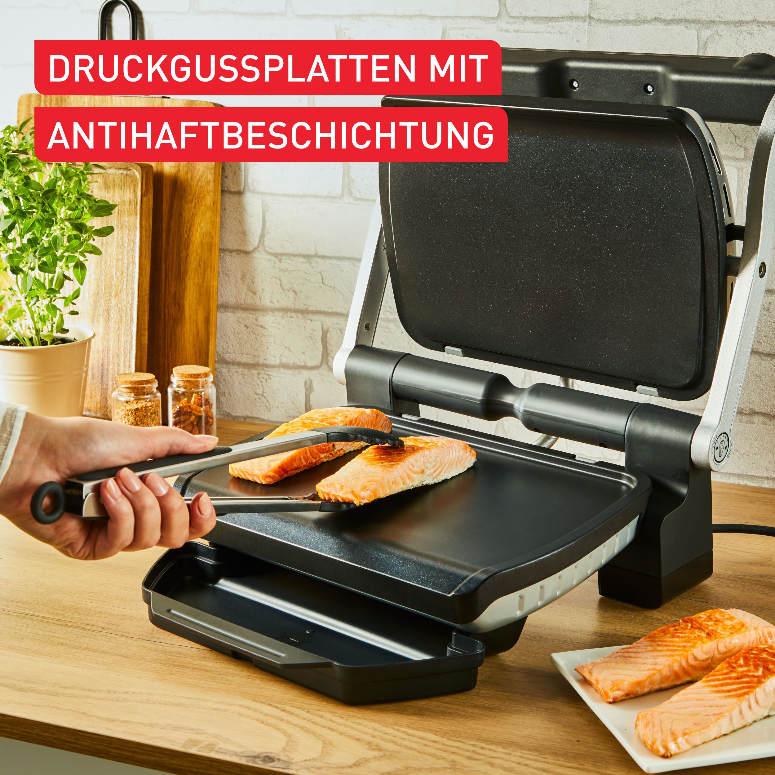 Tefal Bakplaat XA7288 OptiGrill Plancha-platen, voor gevoelige ingrediënten, anti-aanbak aluminium drukgiet (set)