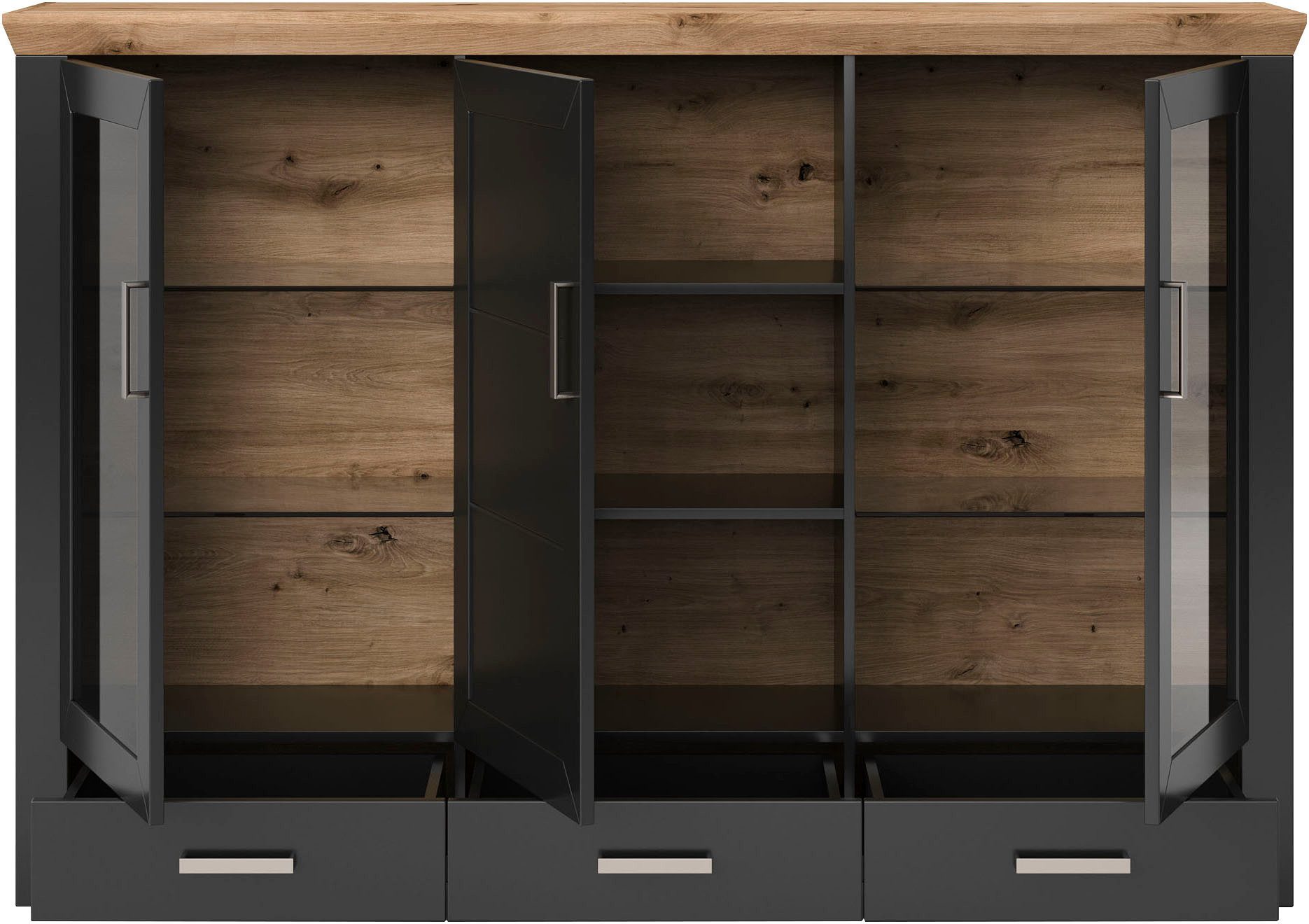 set one by Musterring Highboard York Type 57, met glazen deuren, veel opbergruimte, verlichting optioneel, B 184 cm