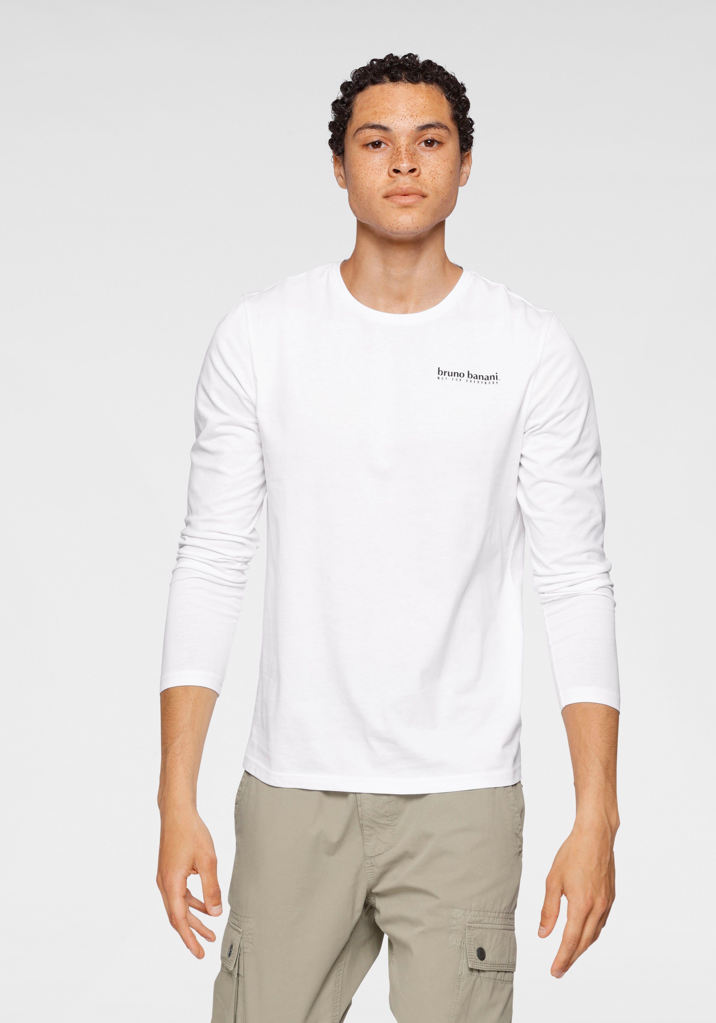 Bruno Banani Shirt met lange mouwen smal gesneden, bedrukt, van katoen, in 2-pack (Set van 2)