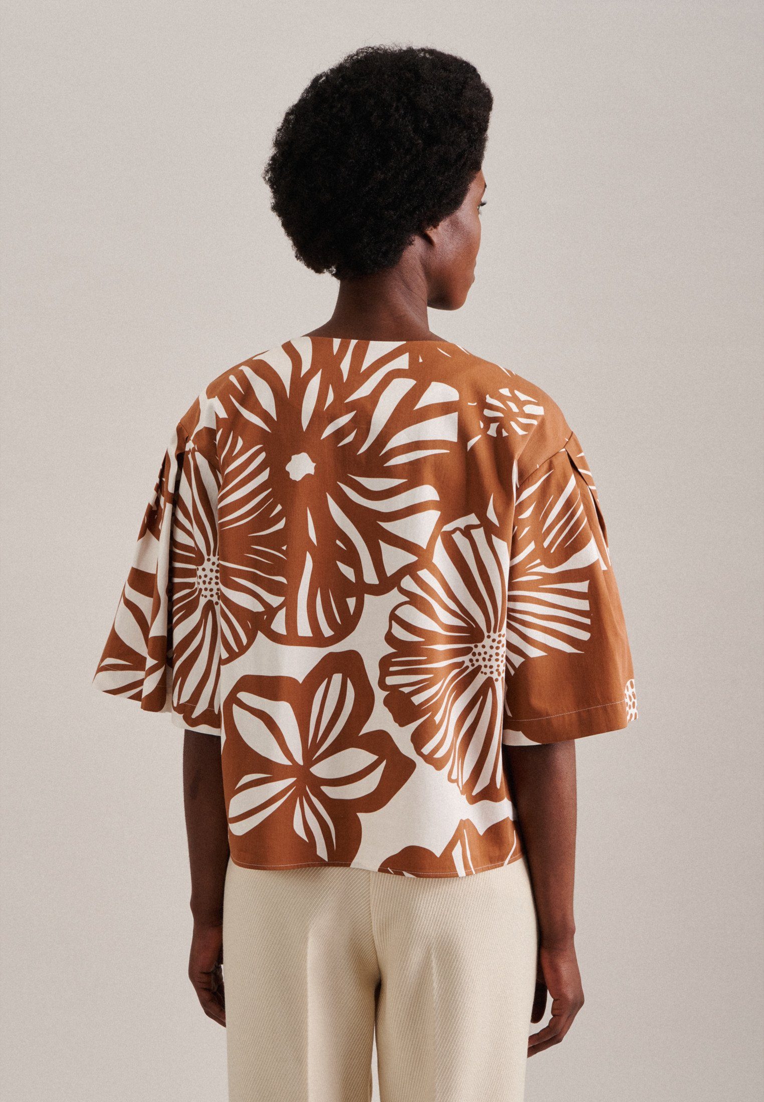 seidensticker Shirtblouse Zwarte roos Korte mouwen ronde hals print