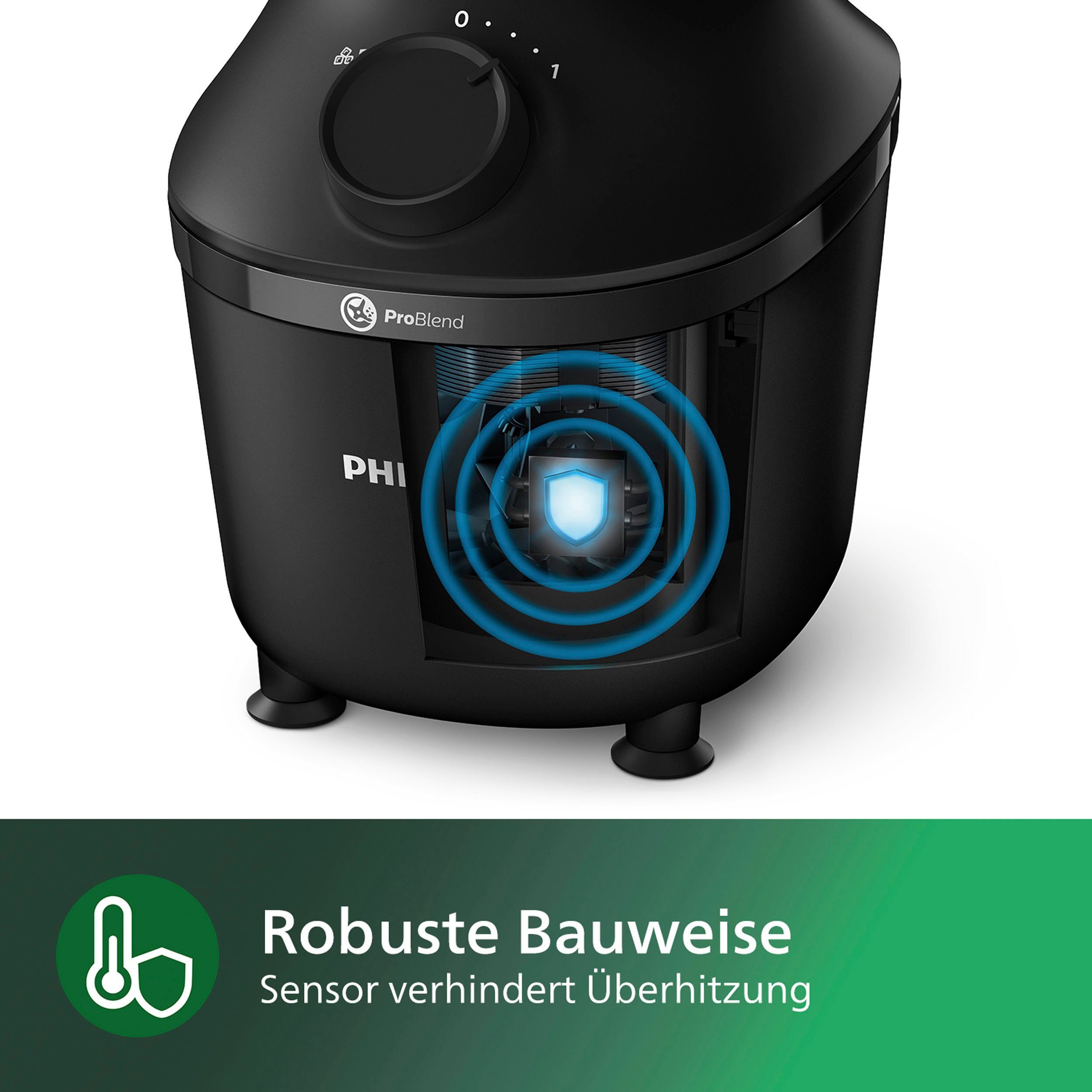 Philips Blender HR2041x41 3000 Series, met ProBlend-technologie, 1,9l-container en 1 snelheidsniveau + impulsinstelling, zwart