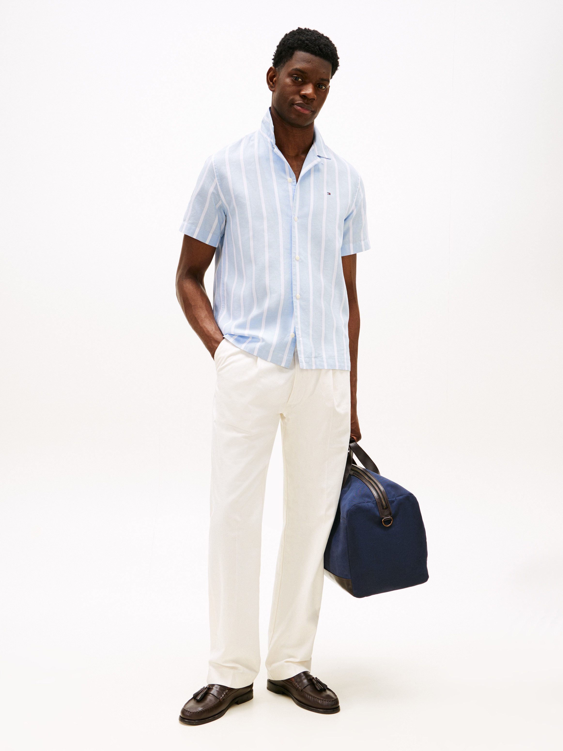 Tommy Hilfiger Overhemd met korte mouwen LINEN BLEND STRIPED SS RF SHIRT