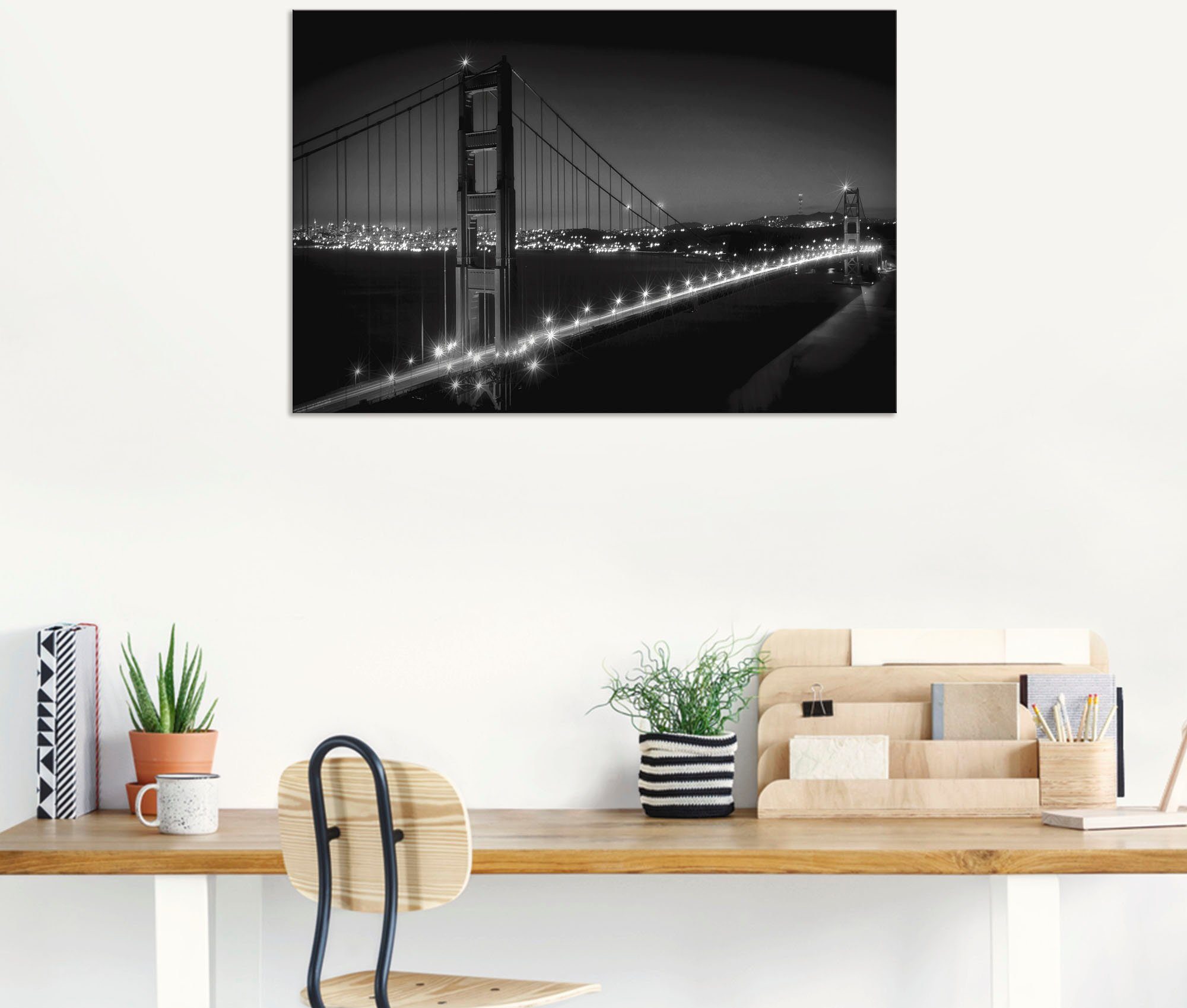 Artland Artprint Golden Gate Bridge ‘s avonds als artprint van aluminium, artprint voor buiten, muursticker in diverse maten