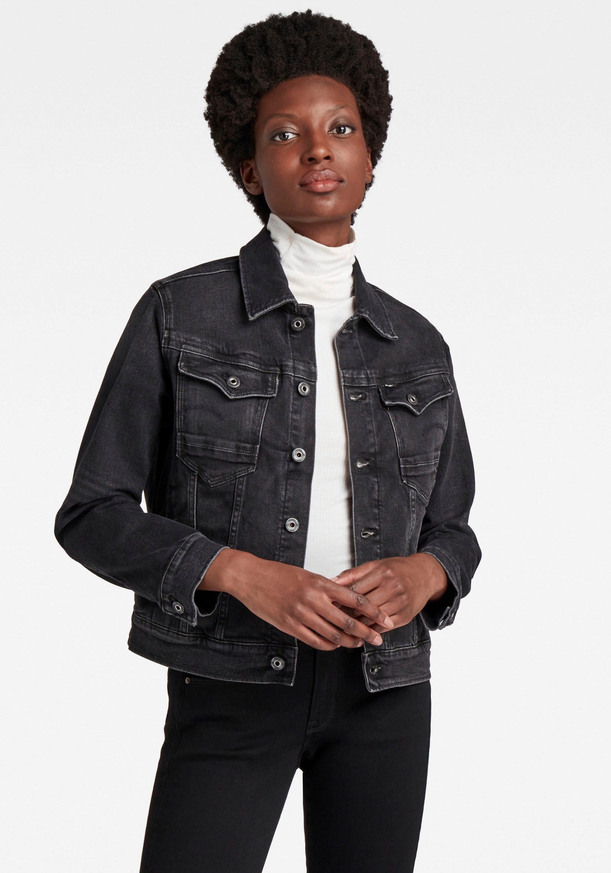 g-star raw jeansjack arc 3d jacket western-borstzakken met lusknoopjes zwart