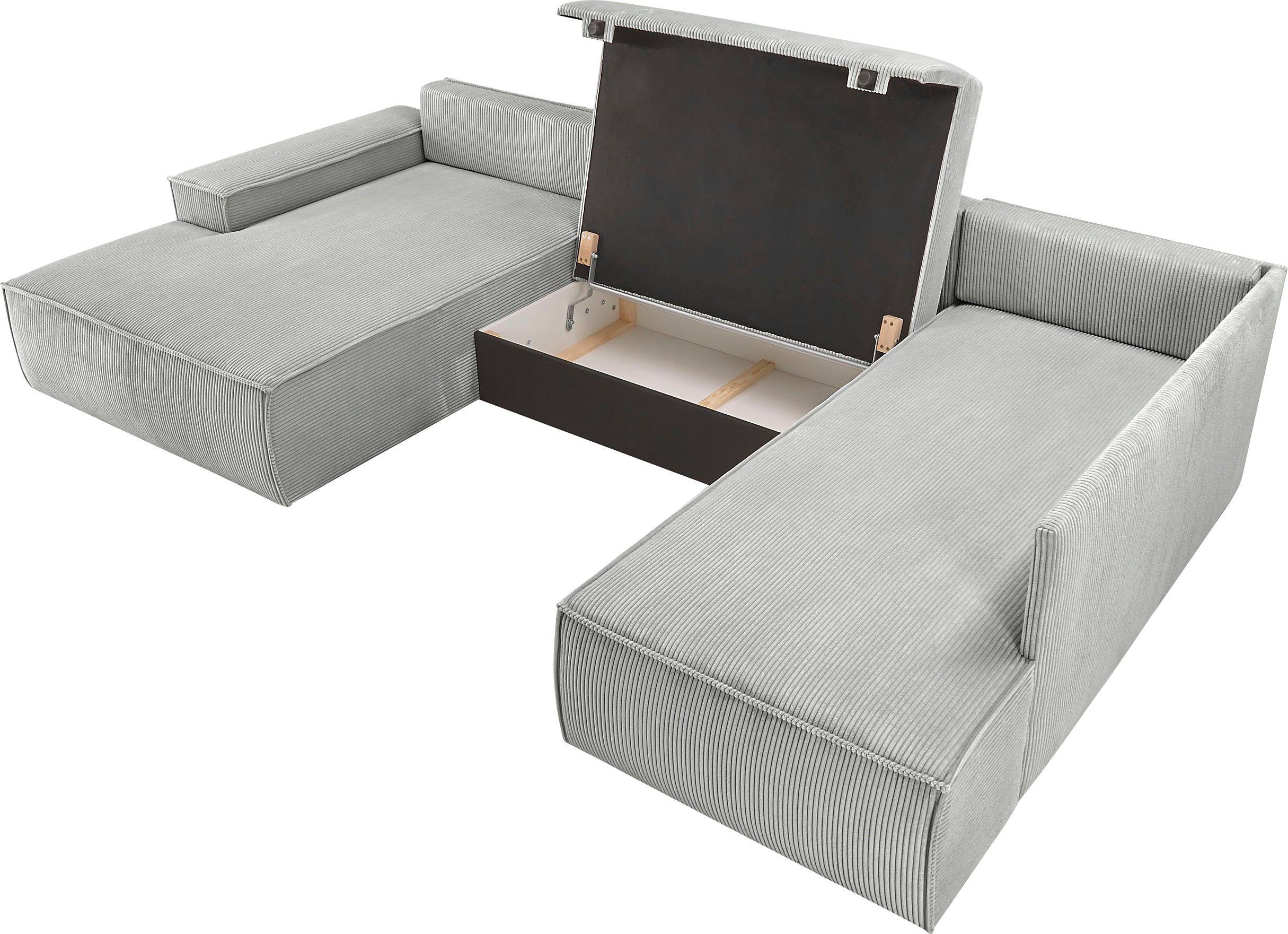 Home affaire Zithoek SHERWOOD 329 cm, U-vorm, slaapbank, Slaapfunctie met bedkist (194x139 cm), cord, vintage, fluweel