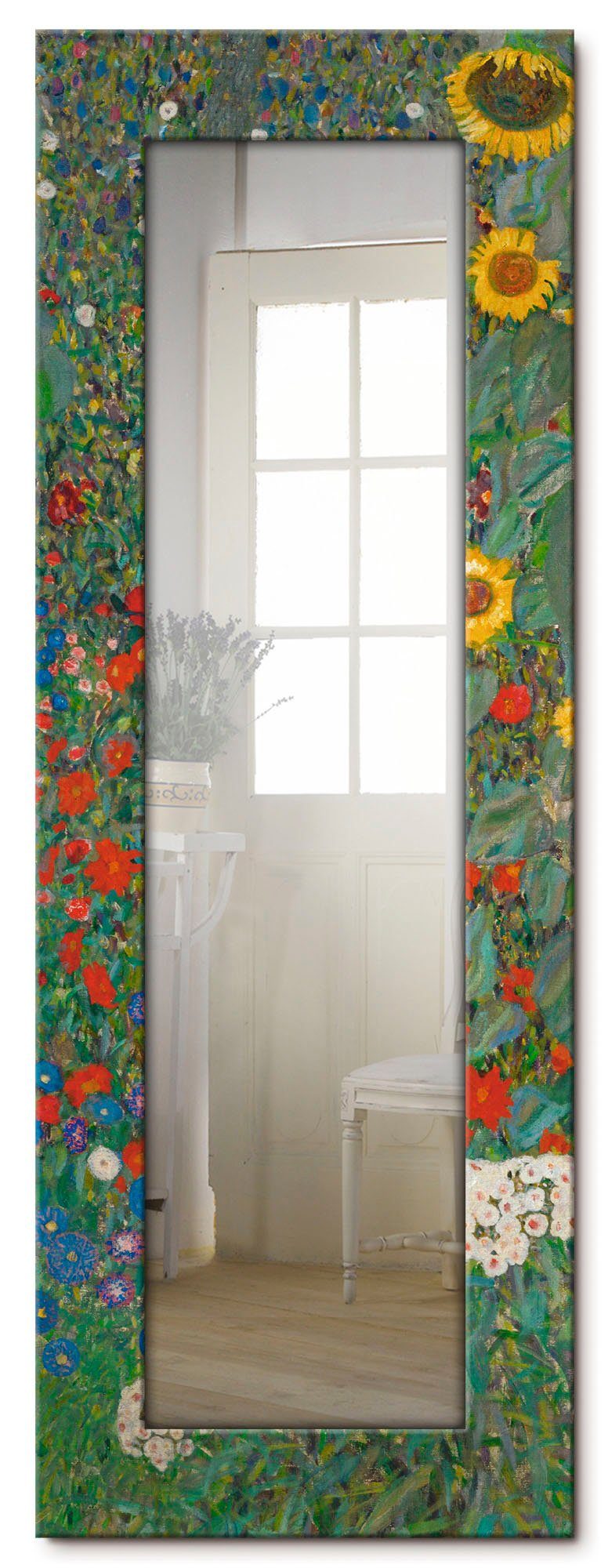 Artland Sierspiegel Tuin met zonnebloemen ingelijste spiegel voor het hele lichaam met motiefrand, geschikt voor kleine, smalle hal, halspiegel, mirror spiegel omrand om op te hang