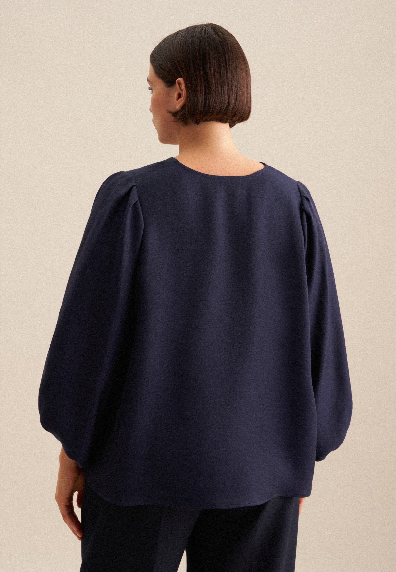 seidensticker Shirtblouse Zwarte roos 3/4-mouwen v-hals uni
