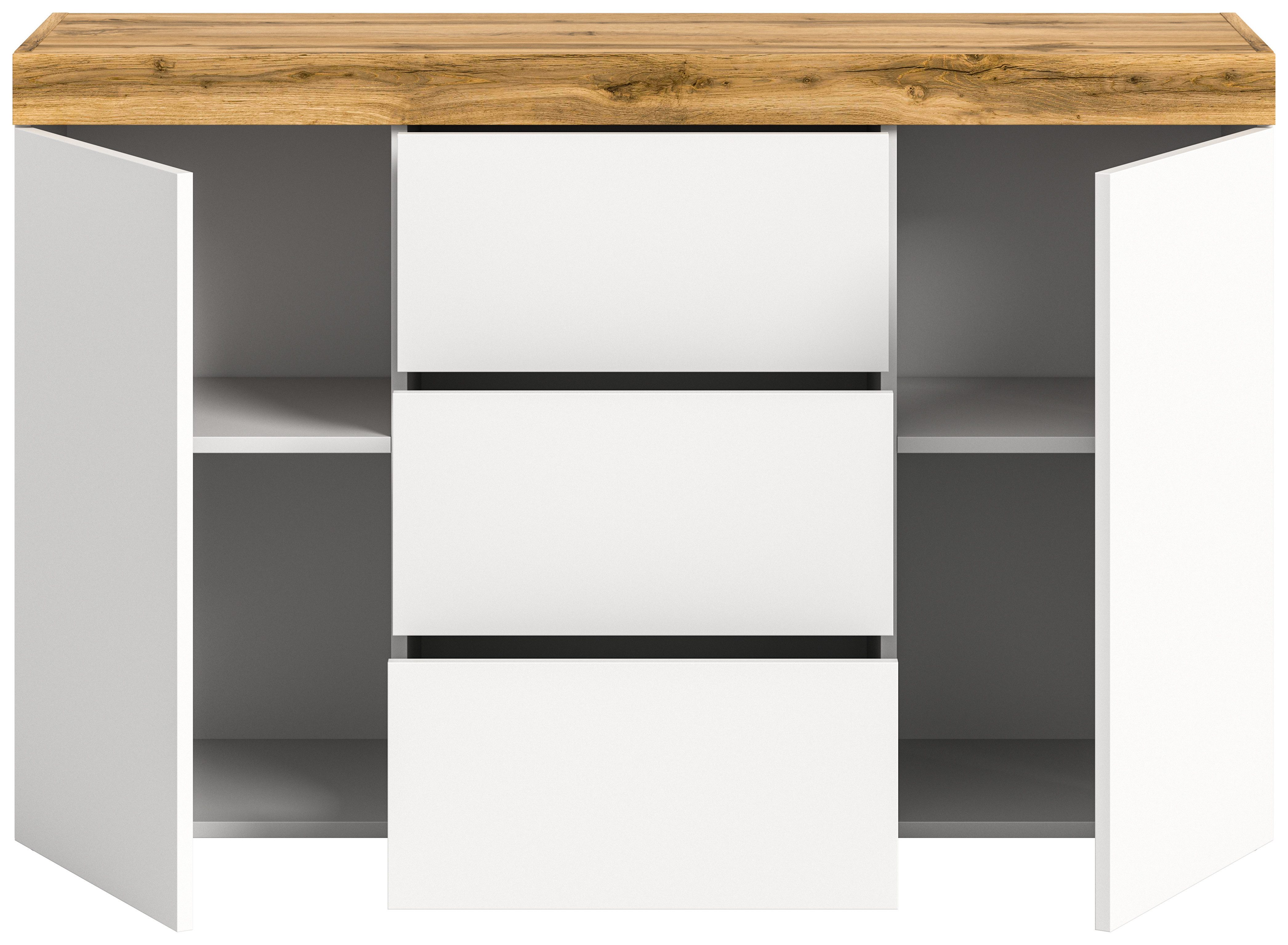INOSIGN Dressoir Mambo, Breedte 125 cm, greeploze fronten, 2 Deuren, 3 Lades 2-kleurig, deuren met push to open, buffetkast, kast, commode, woonmeubel