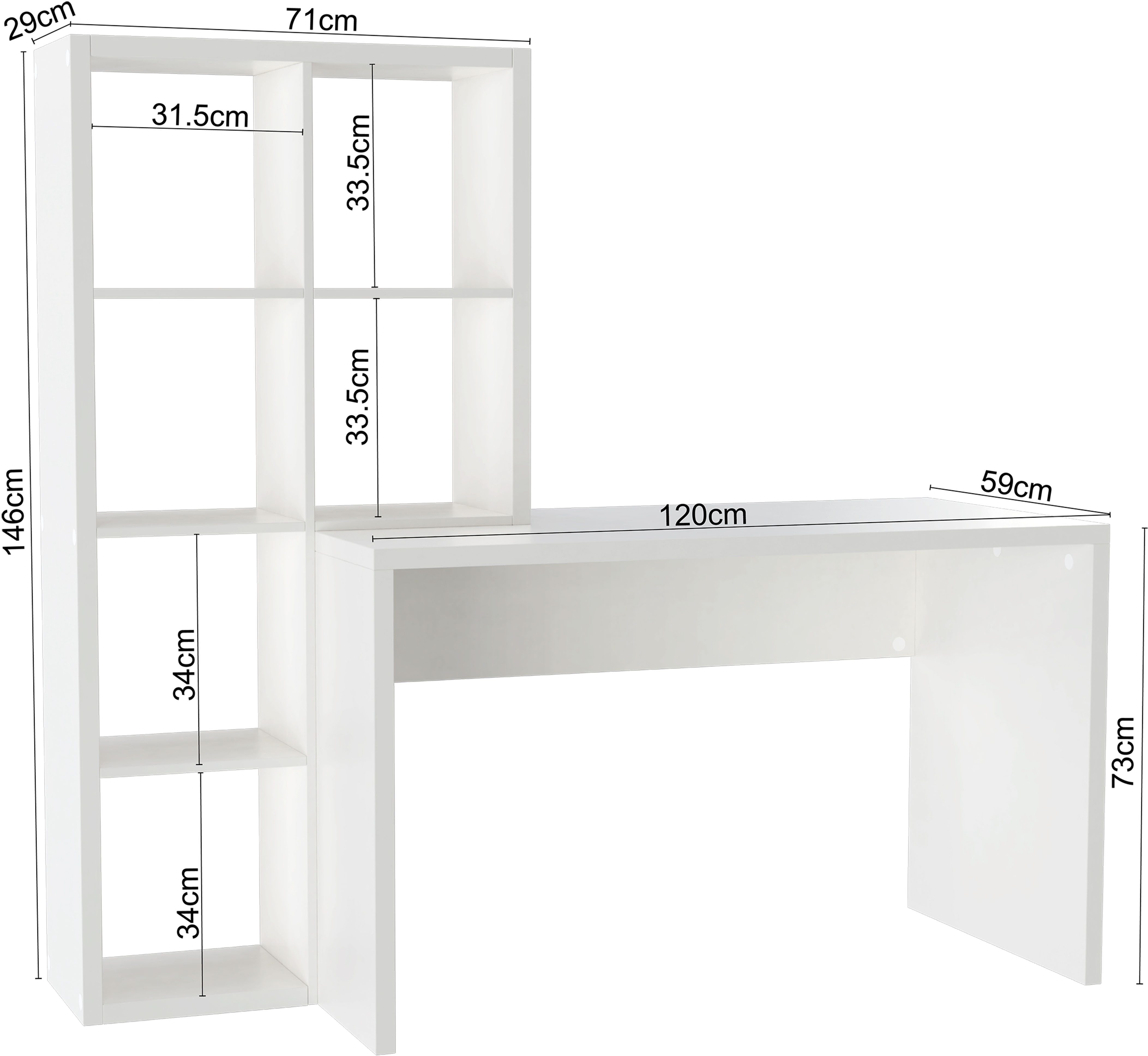 INOSIGN Bureau met kast Triest, Computertisch , rek-element flexibel te monteren, 6 vakken, tafelbreedte 120 cm