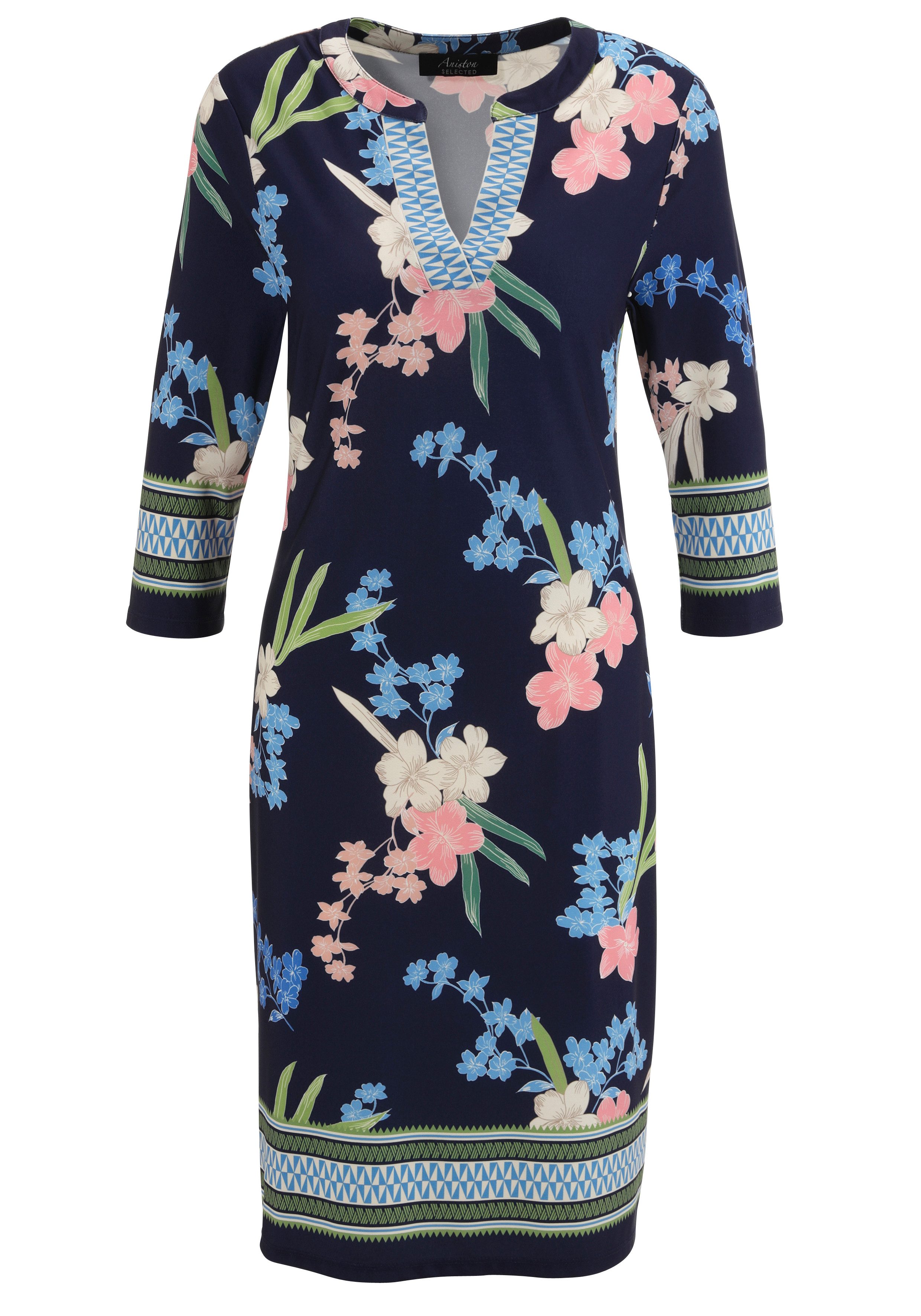 Aniston SELECTED Jerseyjurk met modieus gemusterde zigzag rand - nieuwe collectie
