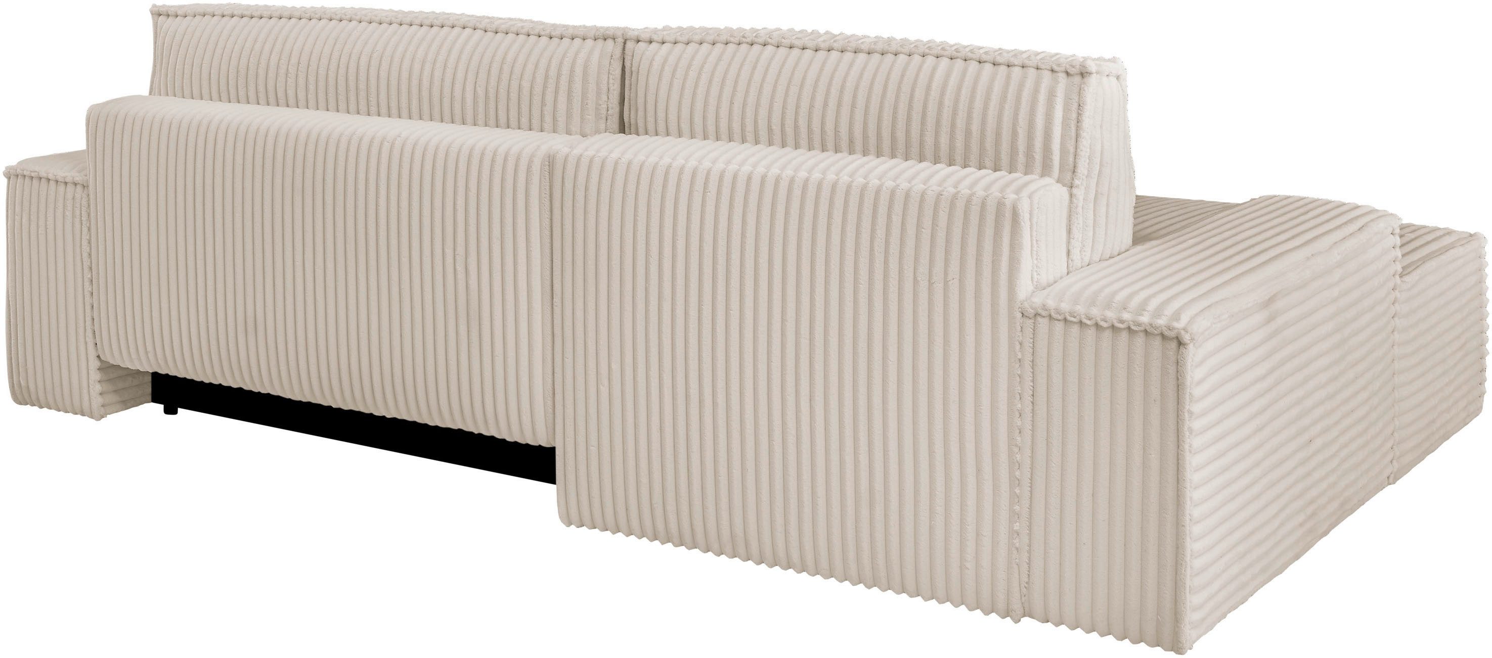 andas Hoekbank Finnley slaapbank 267 cm in Bouclé, fijne structuur en cord, L-vorm