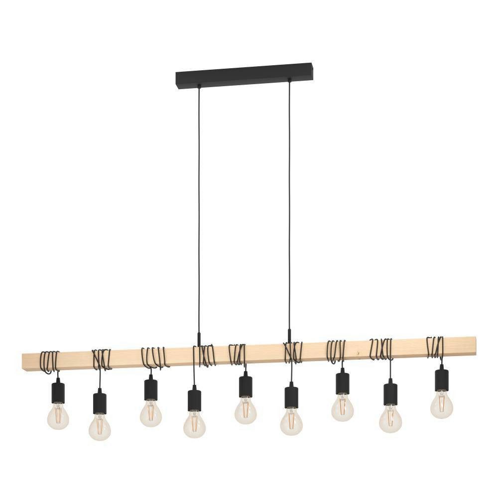 EGLO Hanglamp TOWNSHEND Vintage hanglamp, zwart, bruin, FSC gecertificeerd, fitting E27 (1 stuk)