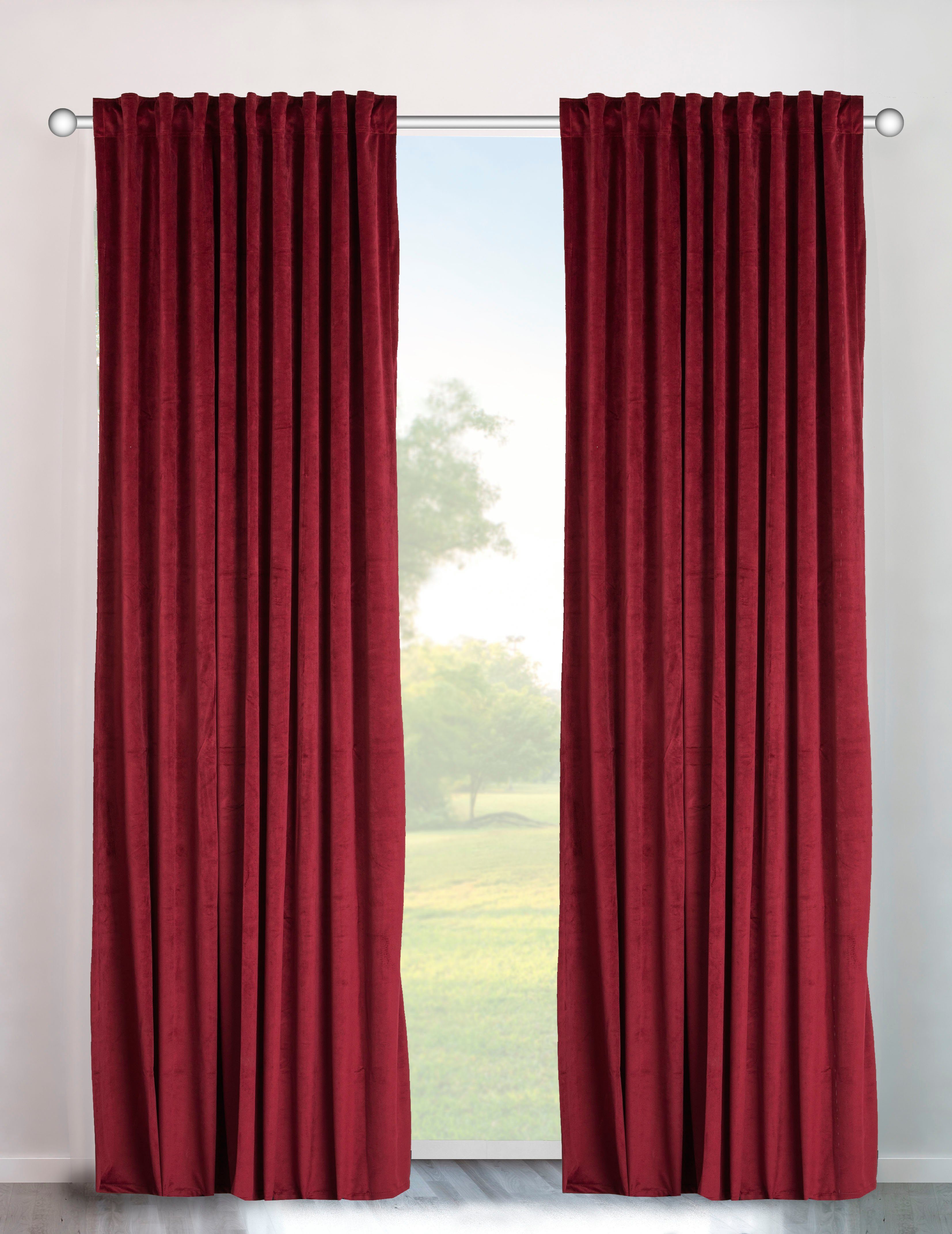 my home Gordijn Velvet uni Fluweel, set van 2, gordijn, chic, uni (2 stuks) kant & klaar gordijnen maat H/B: 145/140 cm rood