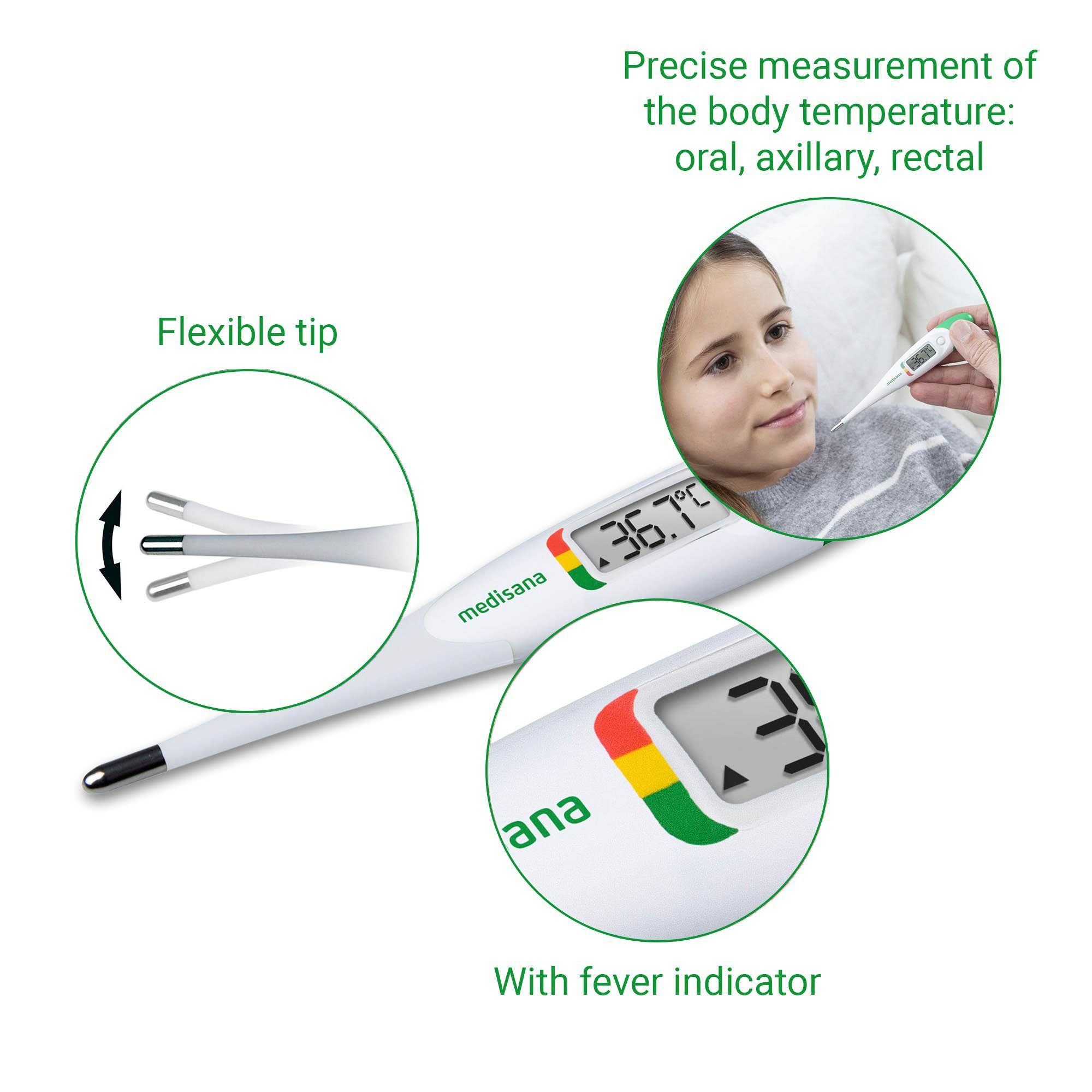 Medisana Koortsthermometer TM 705 oraal, axillair, rectale meting met flexibele punt, verkeerslichtkleurenschaal