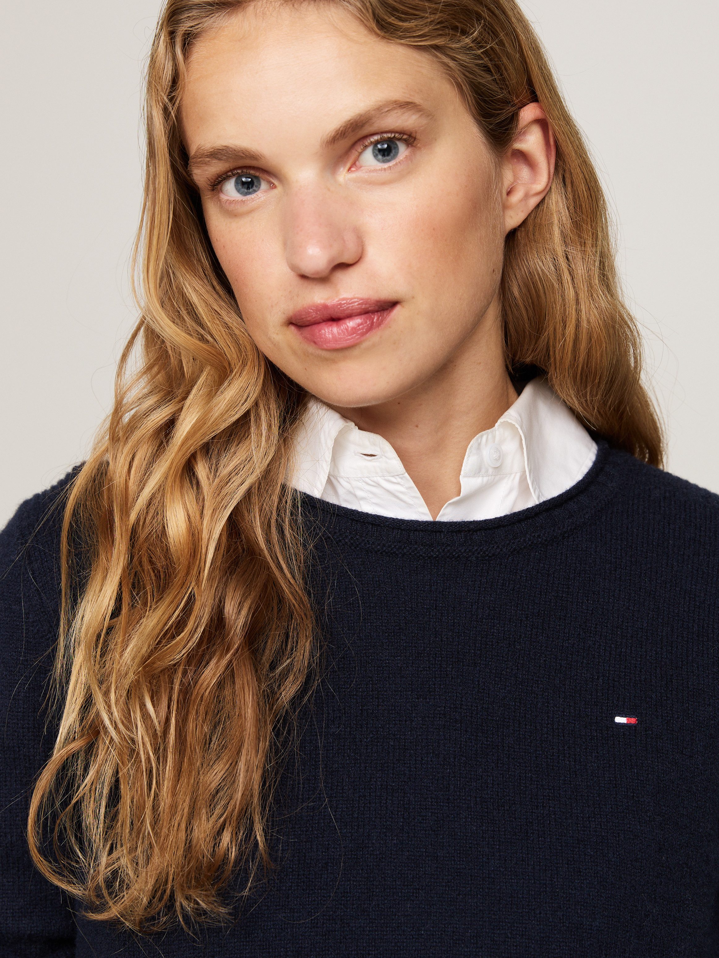 Tommy Hilfiger Gebreide trui SOFT WOOL C-NK SWEATER met logoborduring van 100% wol