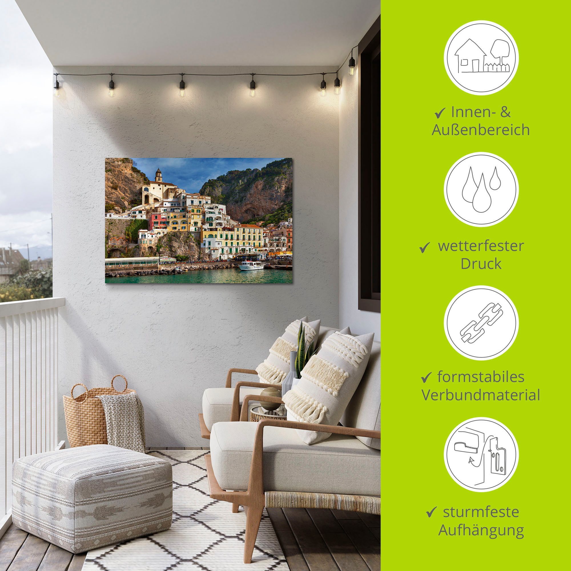 Artland Artprint Haven van Amalfi aan de Amalfikust als artprint van aluminium, artprint voor buiten, artprint op linnen, poster in verschillende maten. maten