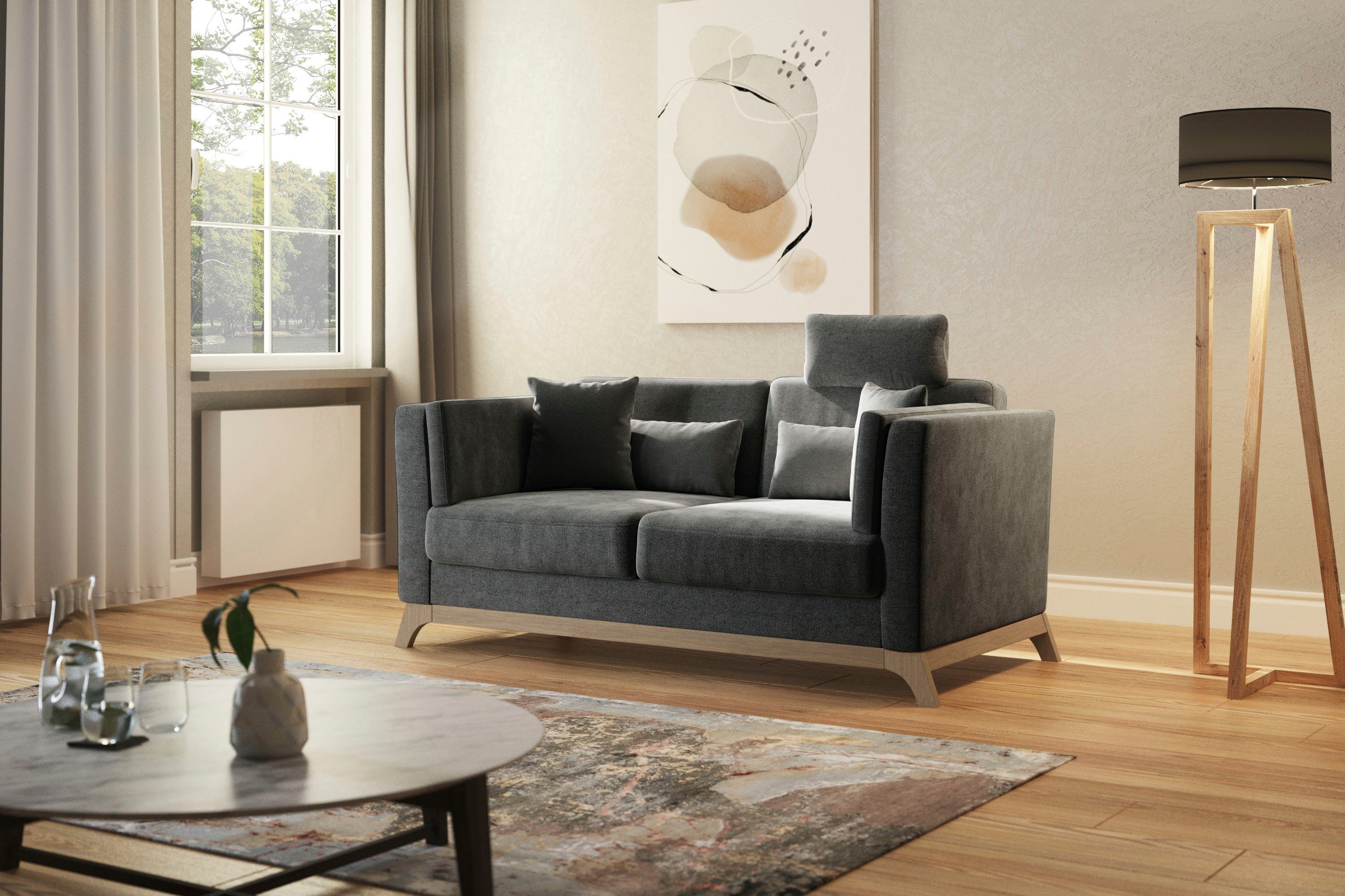 Home affaire 2,5-zitsbank Viva optioneel met houten frame van beukenhout grijs, 2-zitsbanken, 183 cm