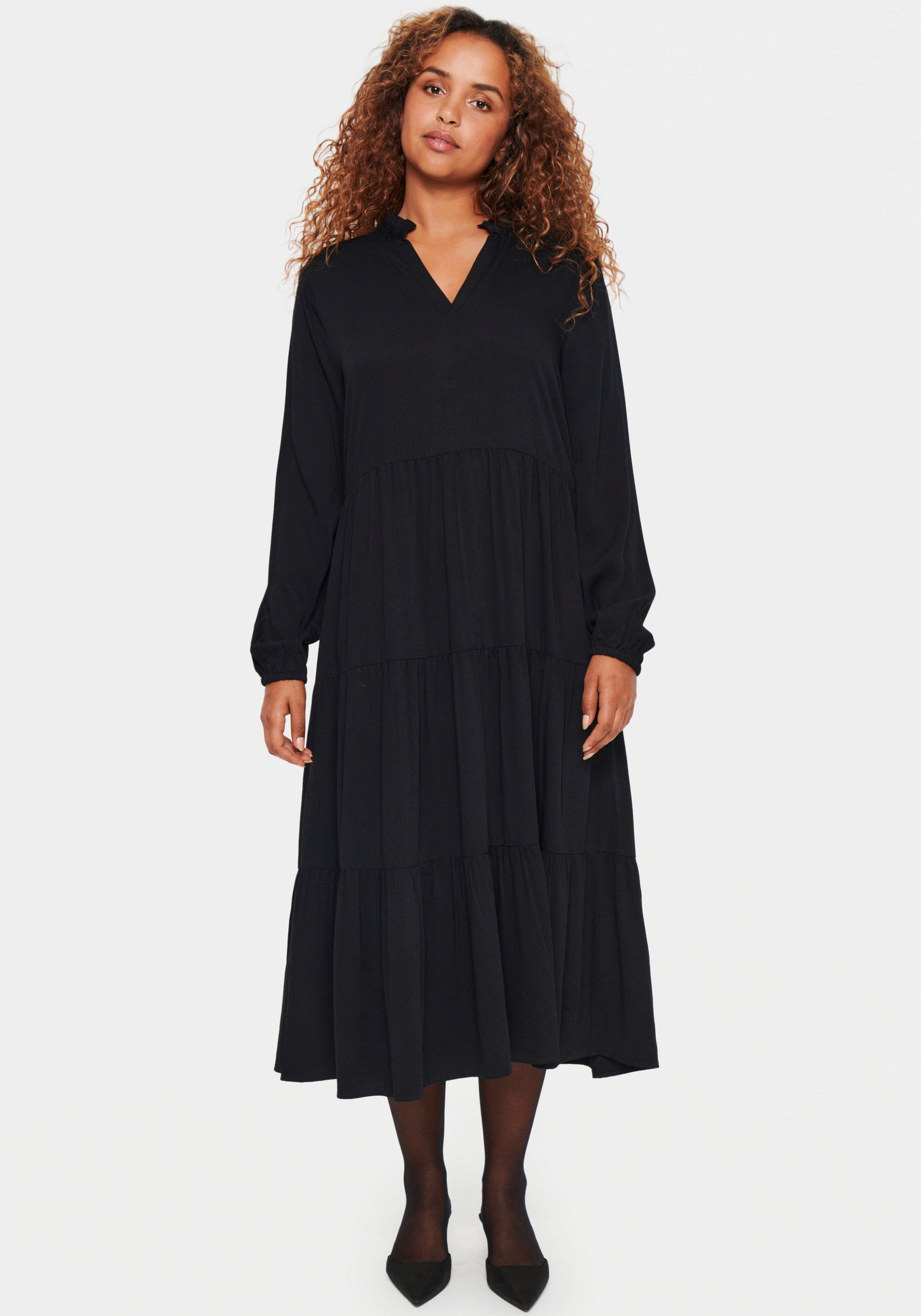 Saint Tropez Blousejurk EdinaSZ Maxi LS Dress dames blousejurken maat XS (34) zwart