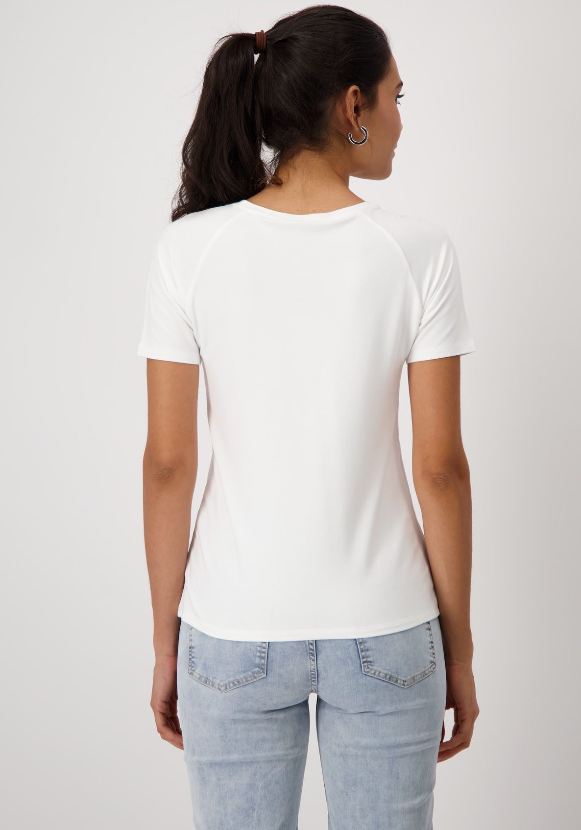 Monari Shirt met ronde hals Shirt Schmuckschrift met letterprint en glinstersteentjes