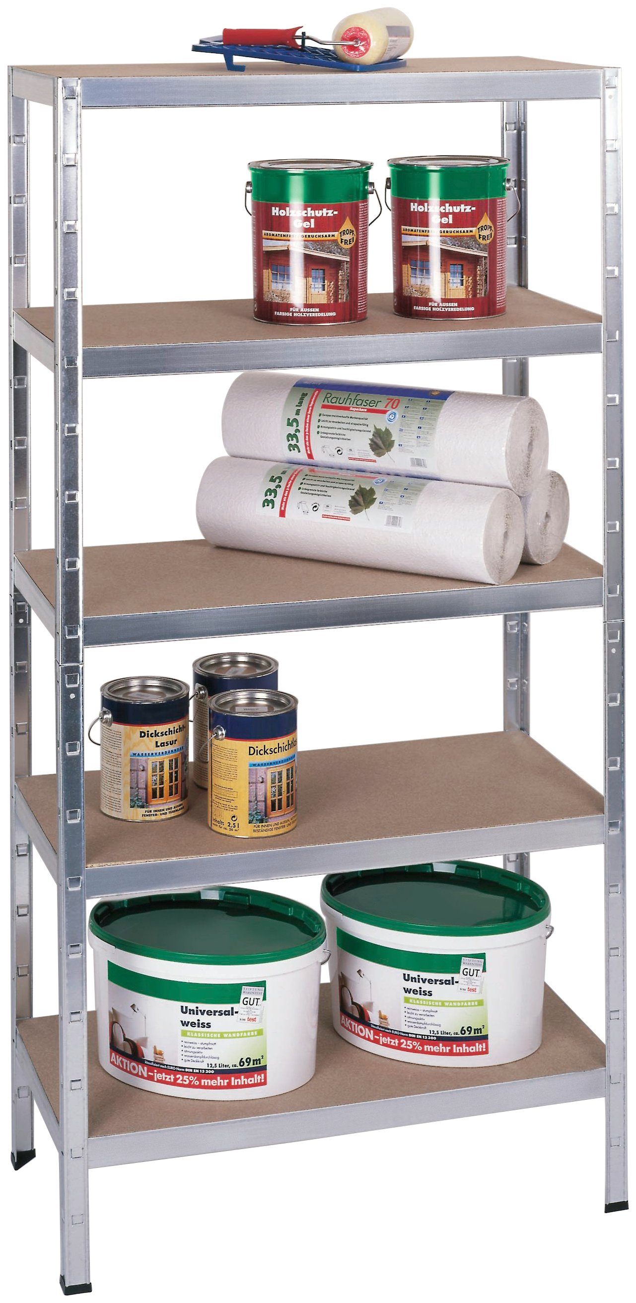 SCHULTE Regalwelt Zwaar belastbare stelling Montagesysteem basiskast Metaal verzinkt, 1800x900x350 mm, 5 houten planken