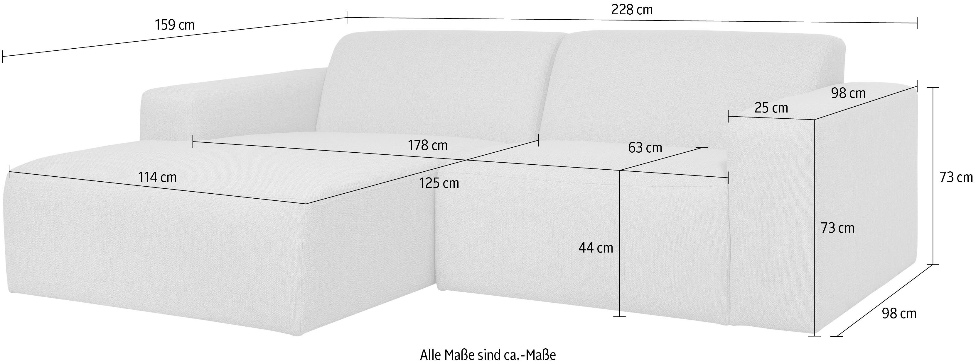 INOSIGN Hoekbank Koa, 228 cm, L-vorm, modulair bankstel, webstof, cord Designbank, zachte lounge-zitcomfort, golfondersteuning, tot aan de vloer
