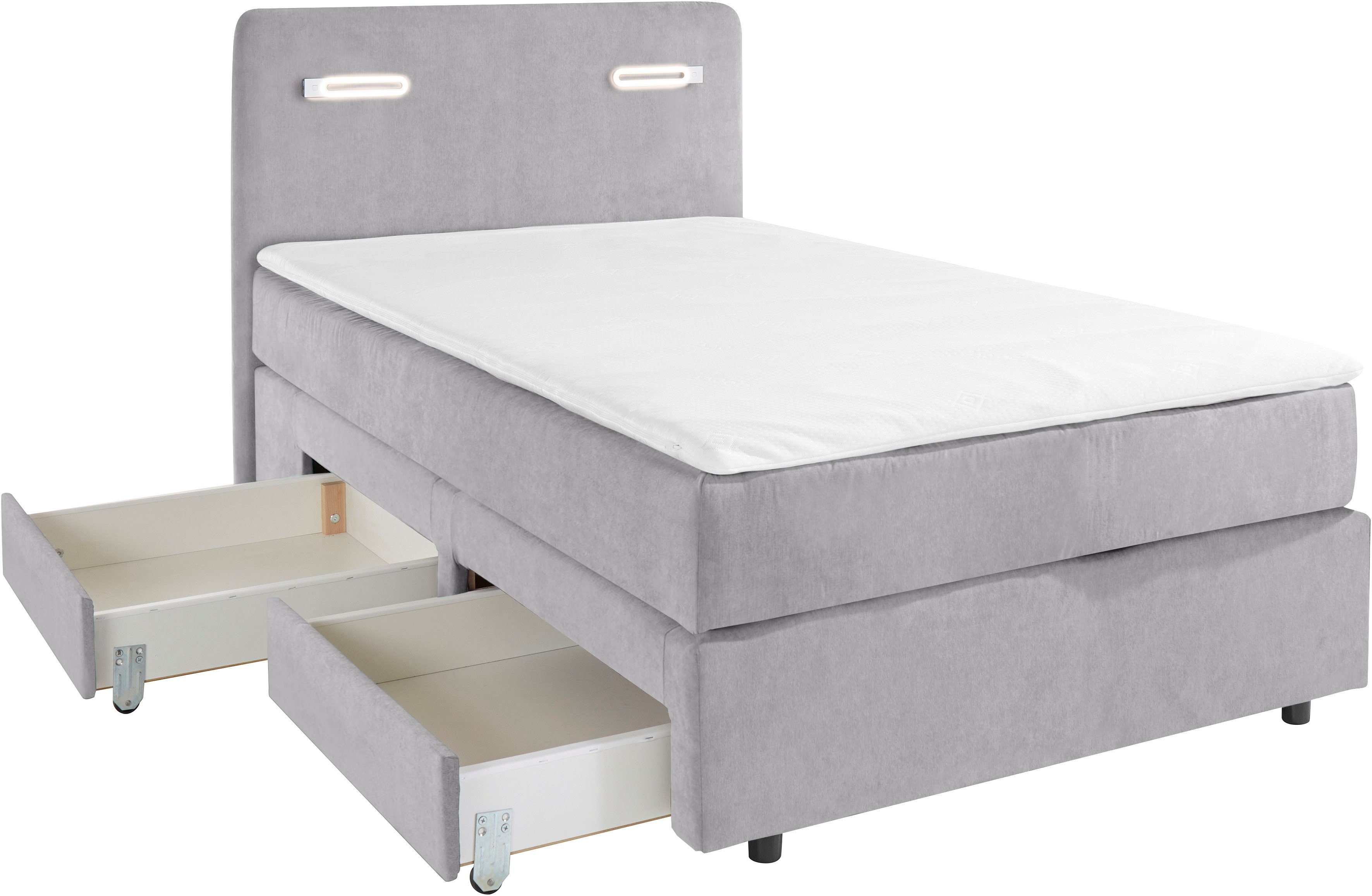 INOSIGN Boxspring Luan Laden, ledverlichting en topmatras, in breedte 120 cm en 180 cm