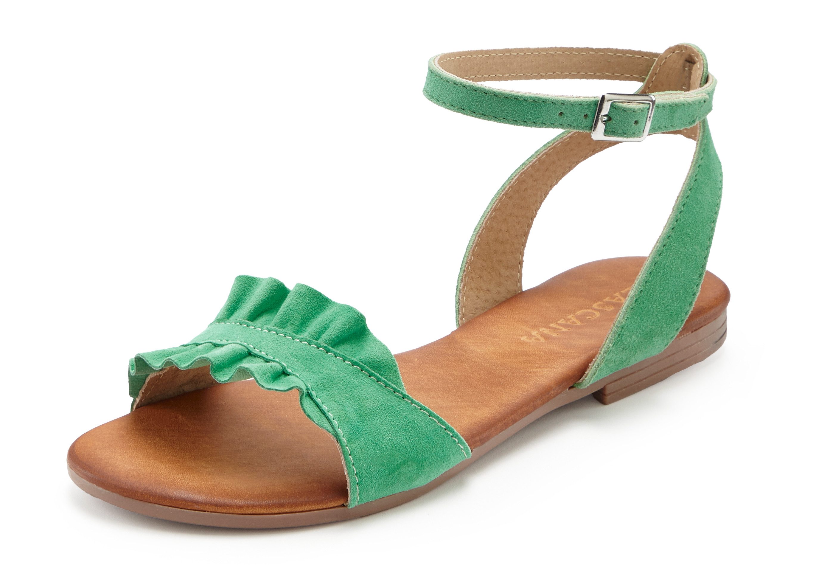 Lascana Sandalen Zomerschoen Sandalette, zomerschoen van hoogwaardig leer met kleine ruches