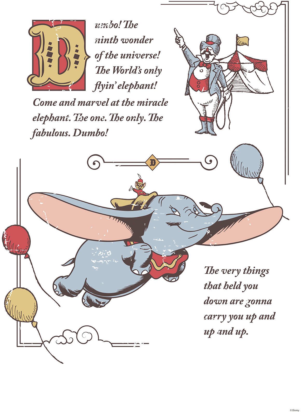 Komar Artprint op linnen Dumbo the Flying Elephant - Afmeting 40 x 60 cm (1 stuk)