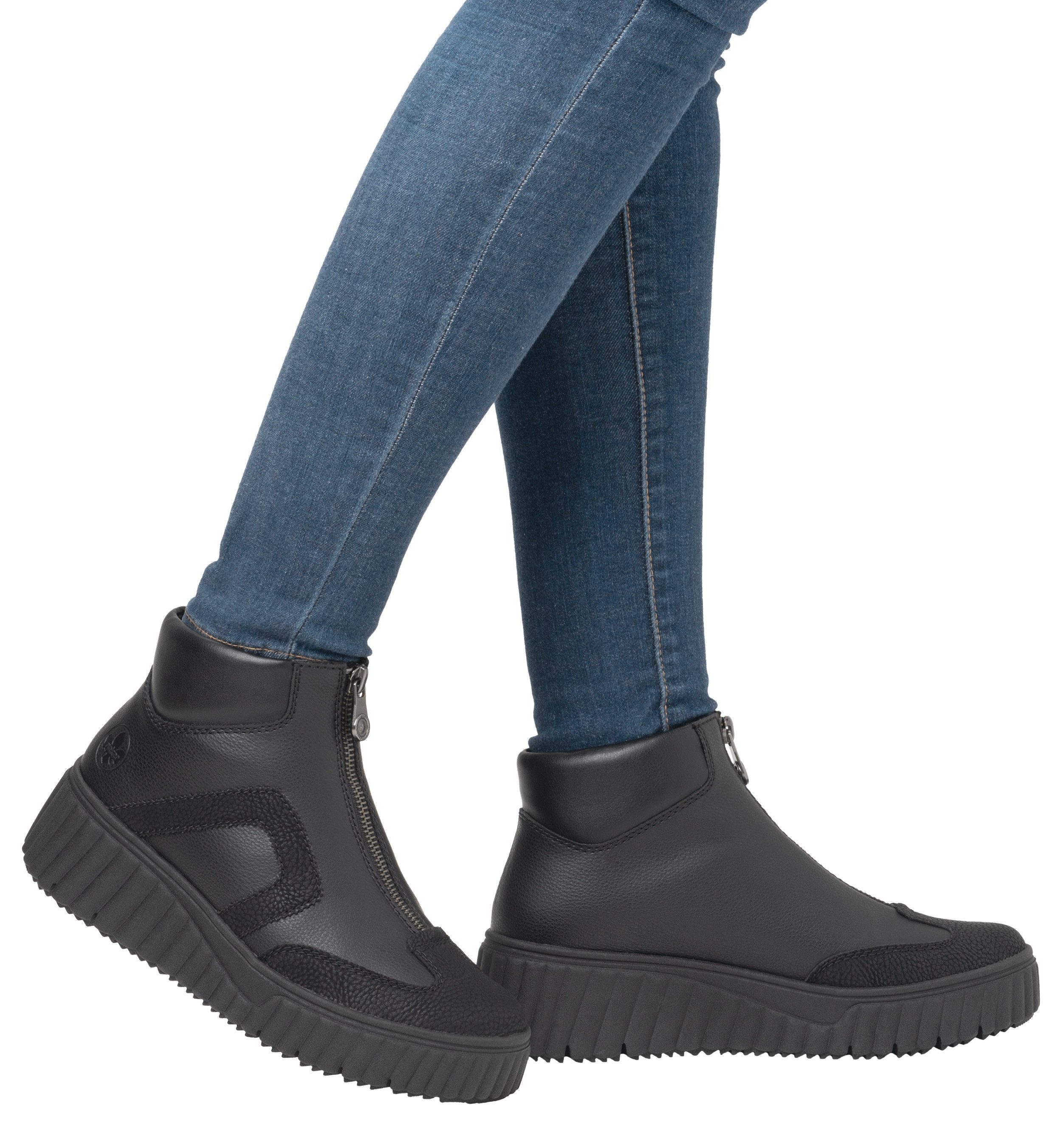 Rieker Boots zonder sluiting enkellaars, sleehak, plateaulaarzen met gewatteerde schaprand