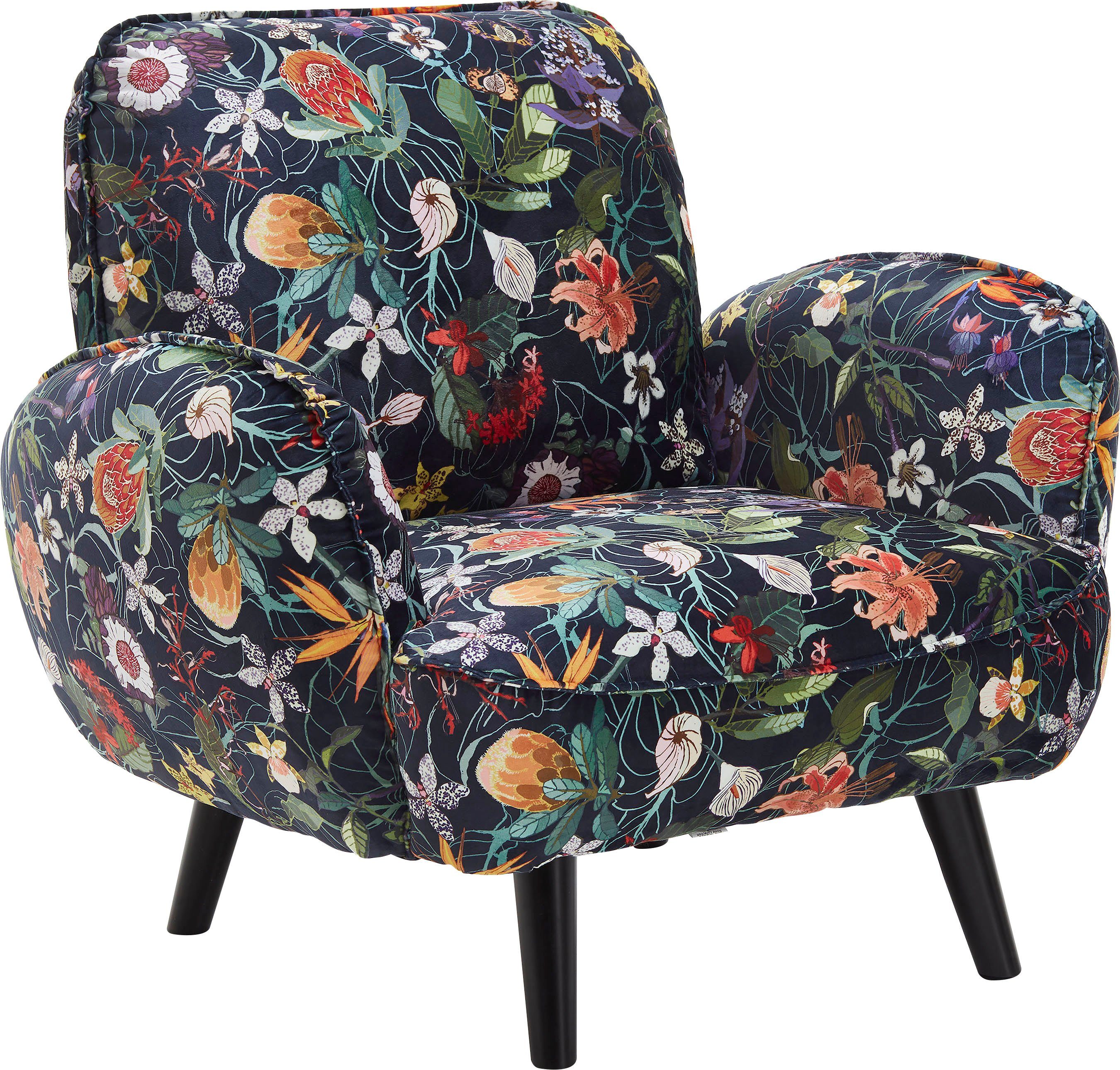 ATLANTIC home collection Fauteuil Ben met golfvering, massief houten poten, vrij plaatsbaar
