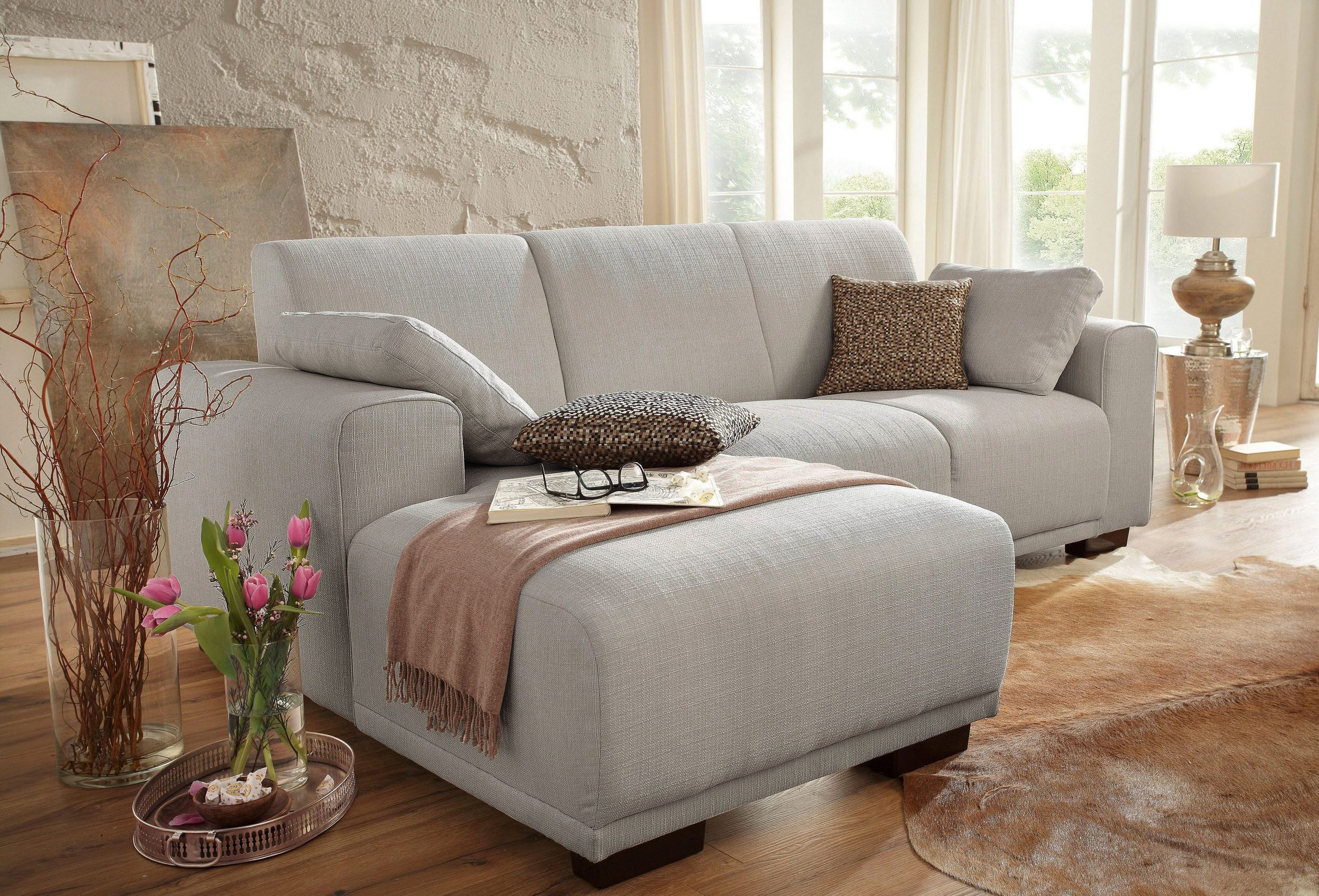 Home affaire Hoekbank BORNHOLM L-vorm met chaise longue, afmetingen B/D/H: 234/162/85 cm Recamiere links of rechts bestelbaar, golfvering, inclusief 2 kussens