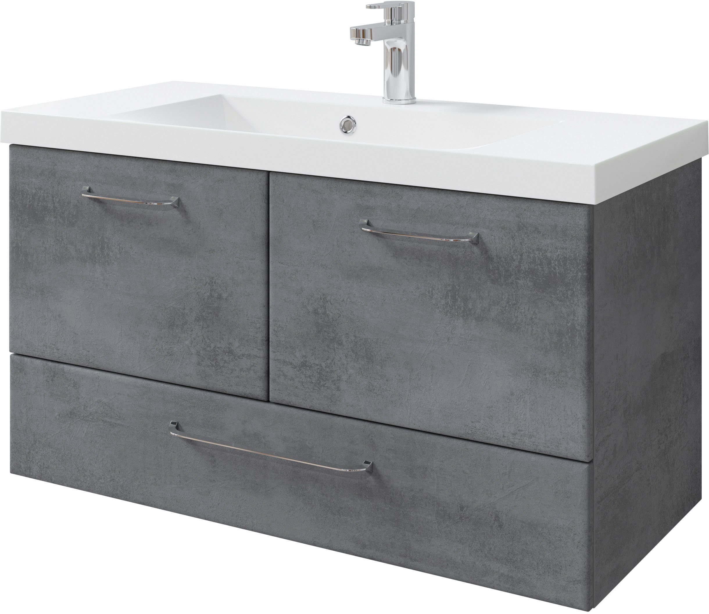 Saphir Badkamerserie Quickset 945 mineraalmarmeren wastafel met onderkast, 99 cm breed Wastafelmeubel, 2 deuren, 1 lade, inclusief deurdemper, wastafelonderkast set (1 stuk)
