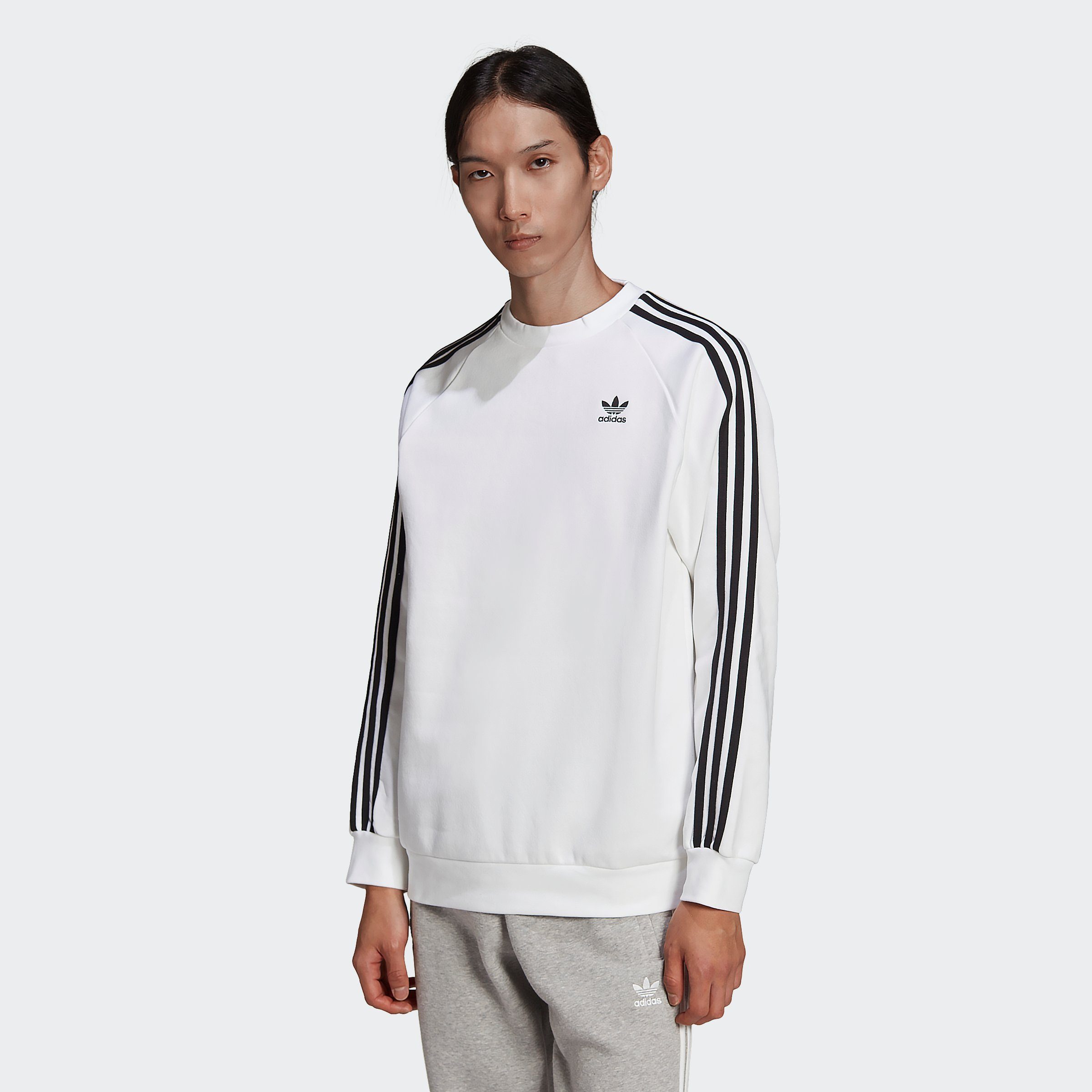 adidas originals adicolor three stripe crew neck sweat in black