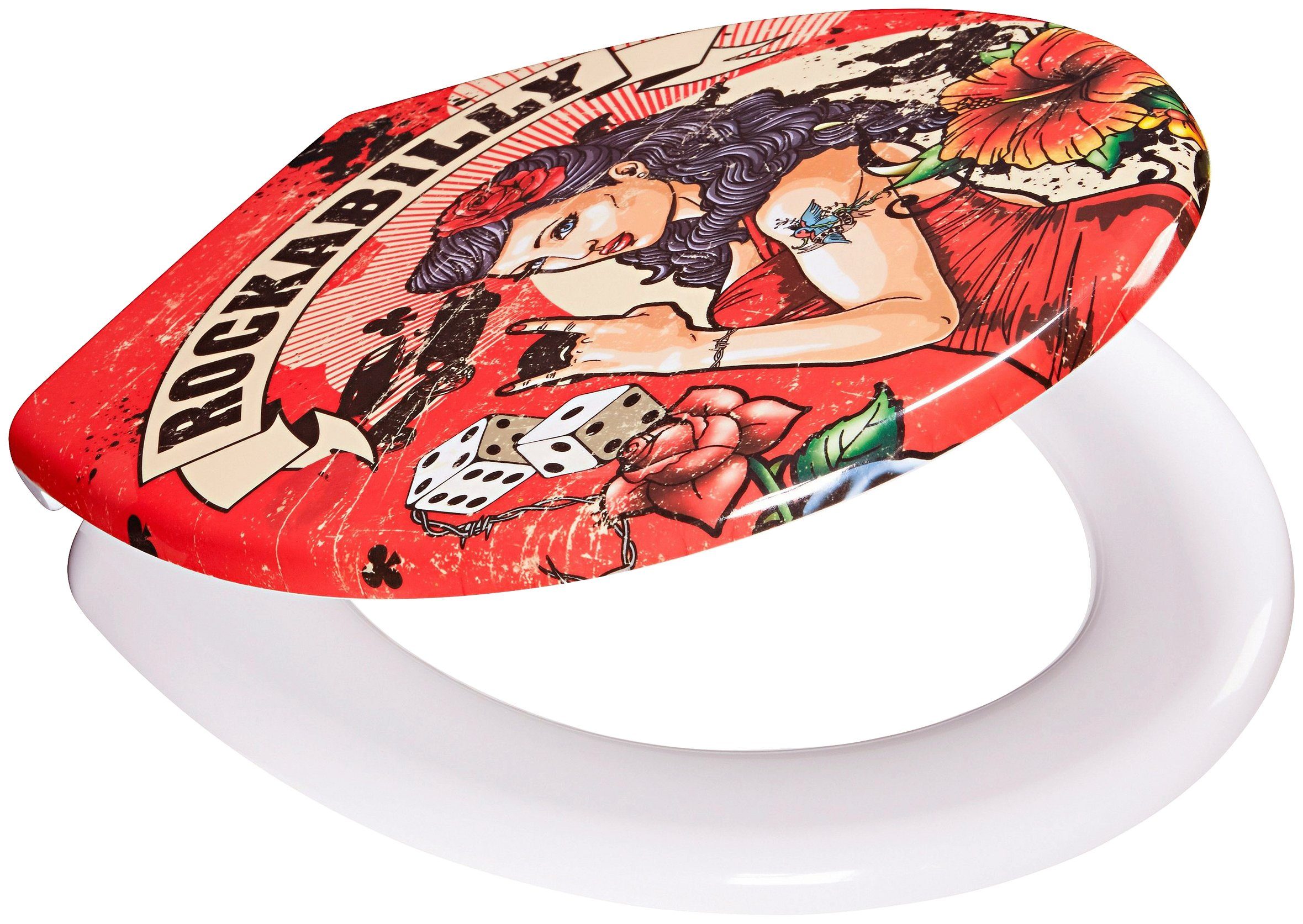ADOB Toiletzitting Rockabilly Soft-closemechanisme, voor het schoonmaken afneembaar