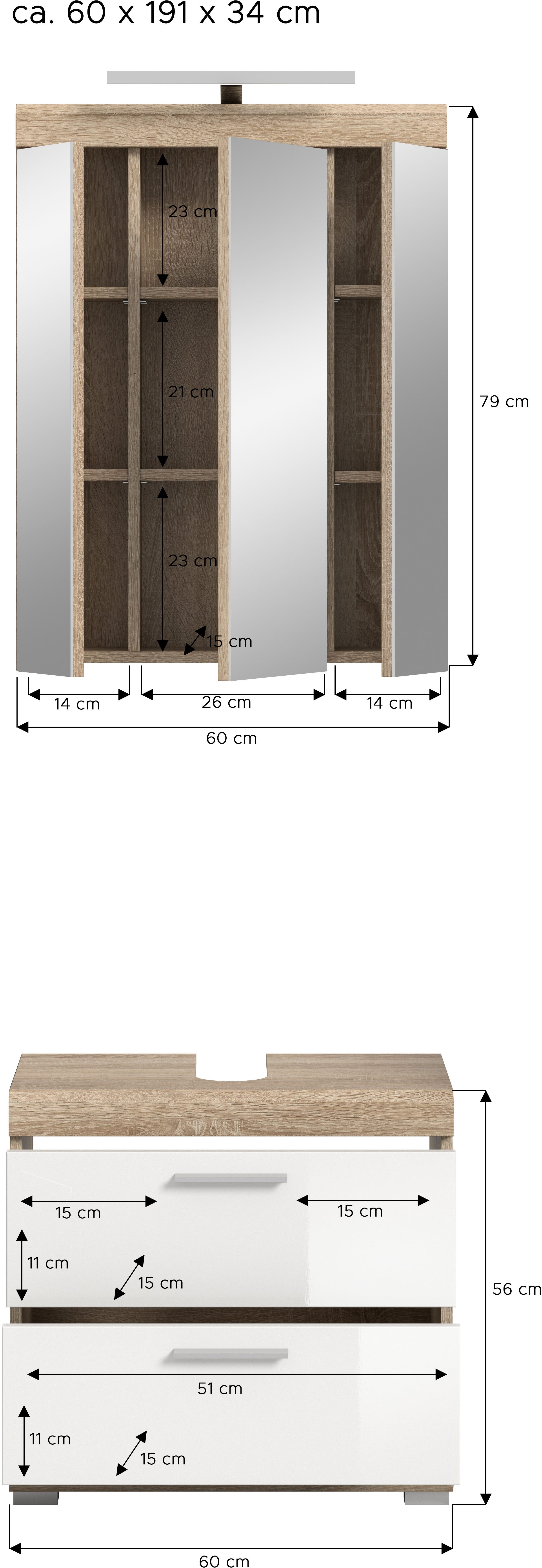 INOSIGN Badkamerserie Siena, 2-delig, inclusief LED-verlichting, bestaande uit: (set, 2-delig)