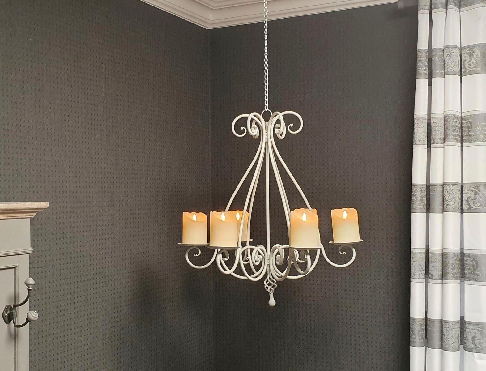 Ambiente Haus Kaarsenstandaard Kroonluchter met 6 plaatjes in antiek wit (1 stuk)