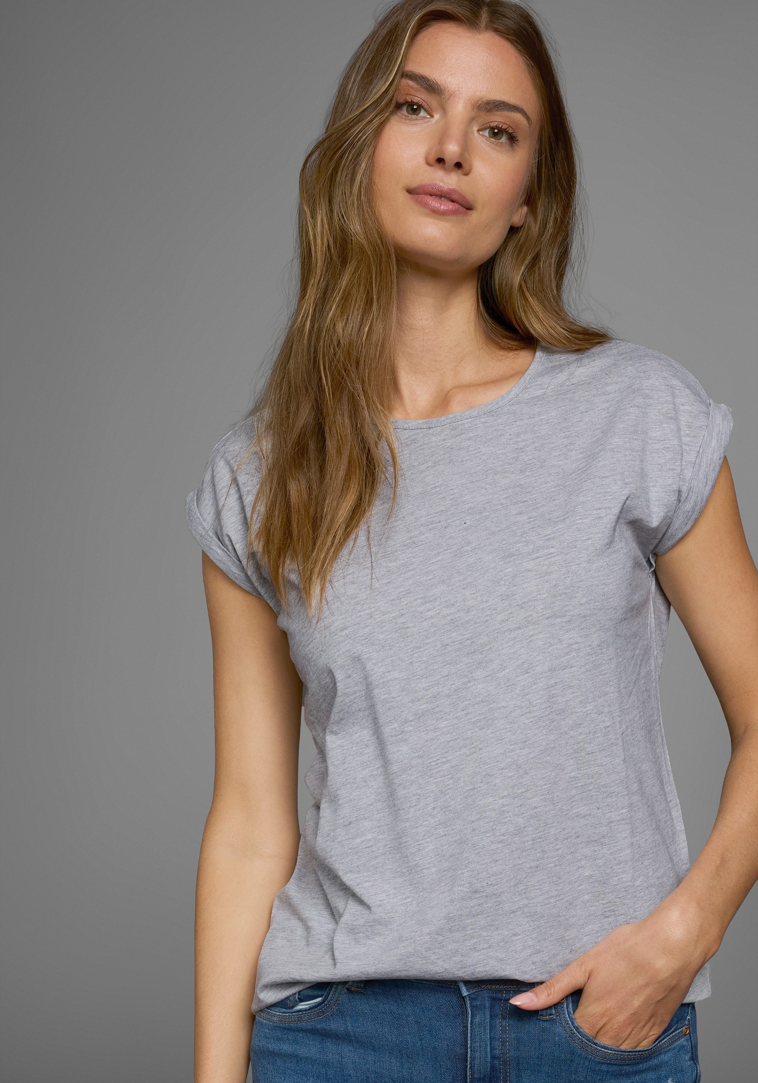 Flashlights T-shirt Korte mouwen, figuurvolgend, effen, ronde hals, voor elke gelegenheid (2-delig, Set van 2)