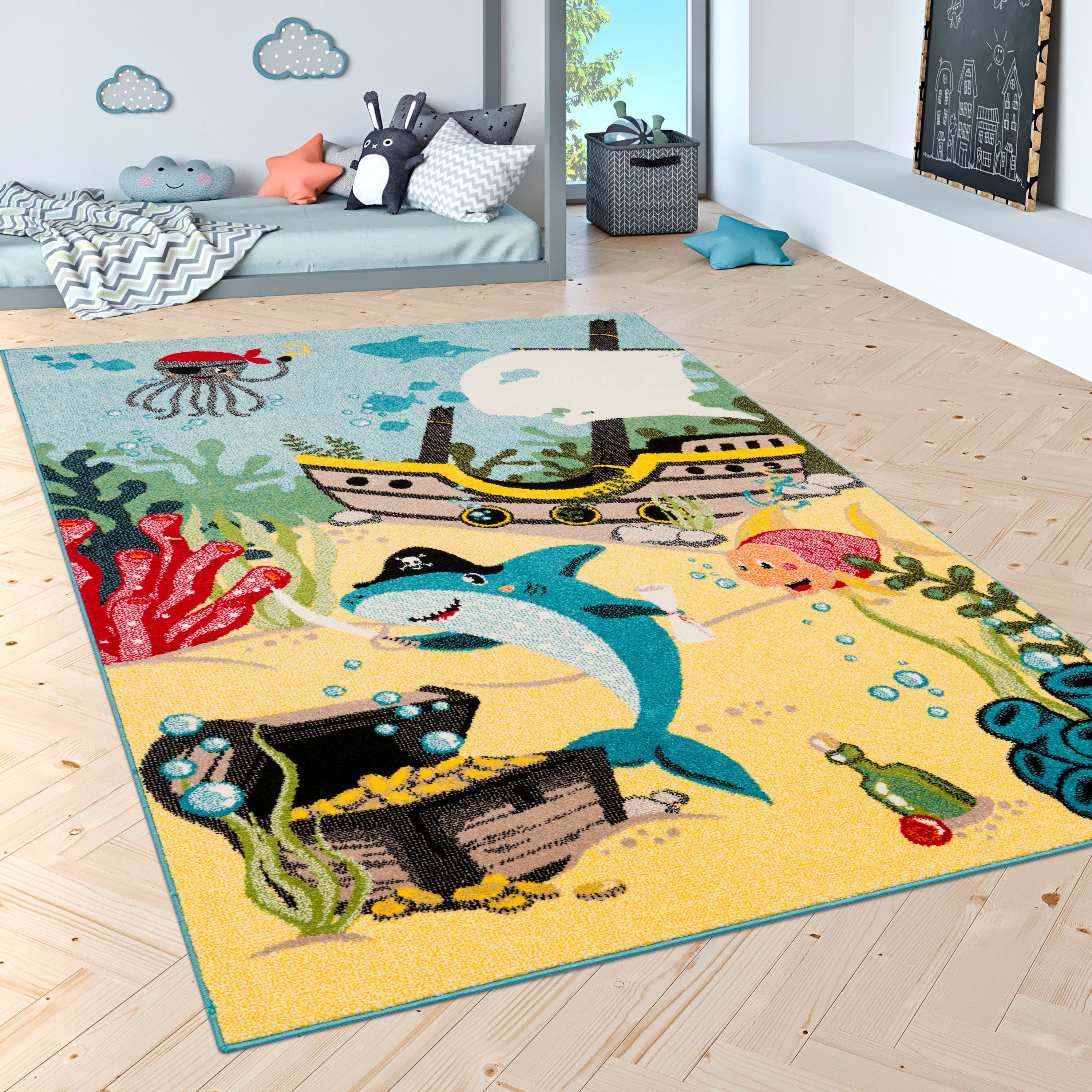 Paco Home Kindervloerkleed ECE 950 Korte pool, motief zeedieren, kinderkamer