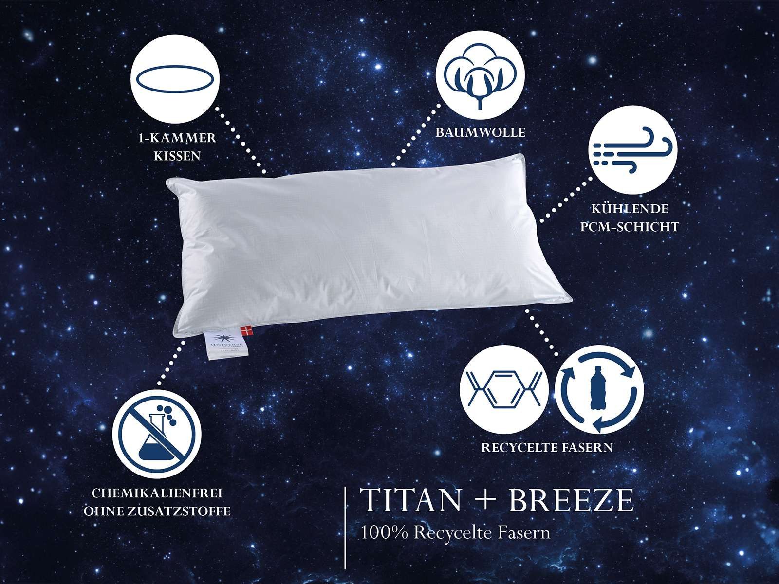 UNIVERSE OF SLEEPING Synthetisch hoofdkussen Titan Breeze klimaatactieve katoenhoes, klimaatregulerend kussen